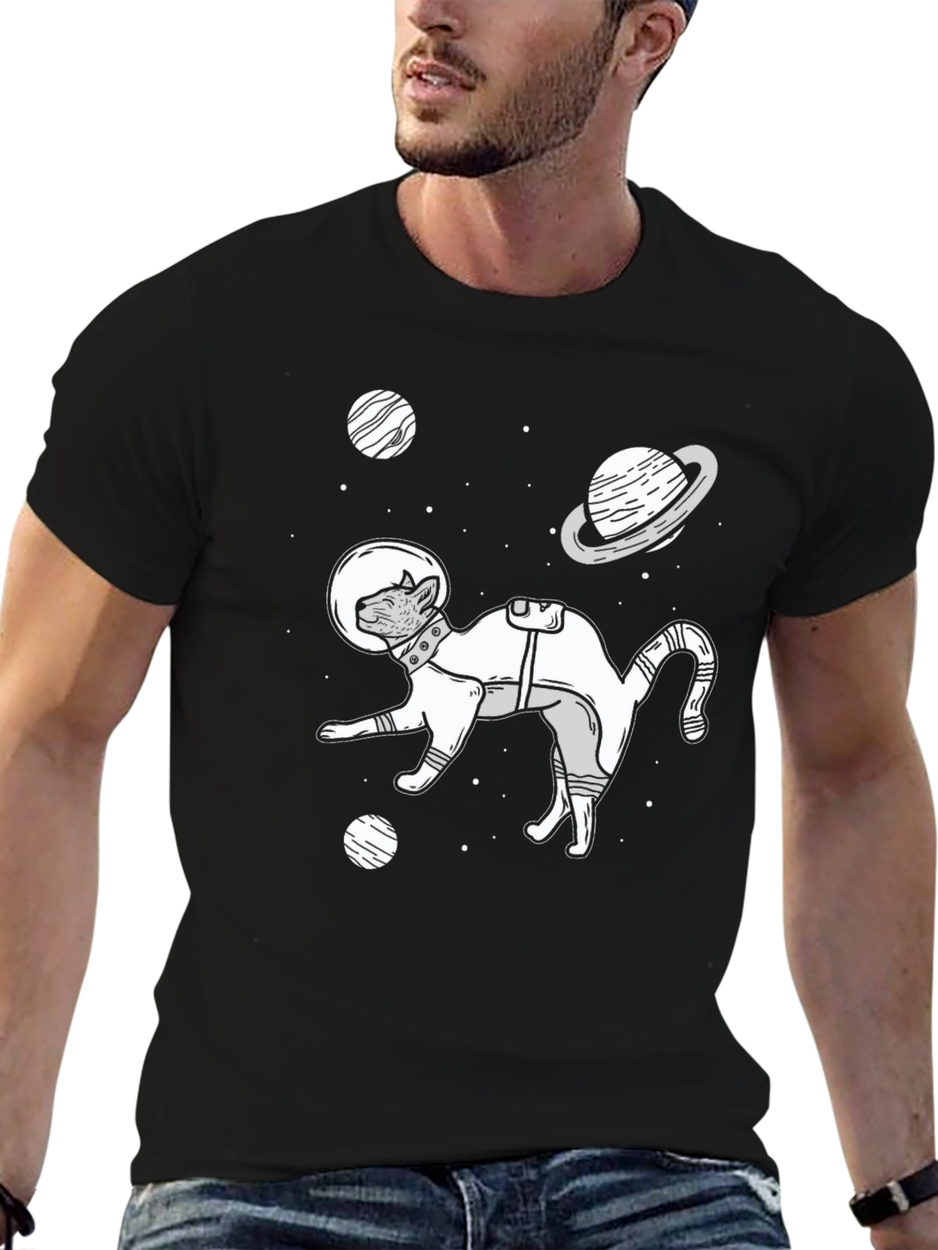 Black Cat Astronaut T-Shirt - Space Adventure Tee view 6