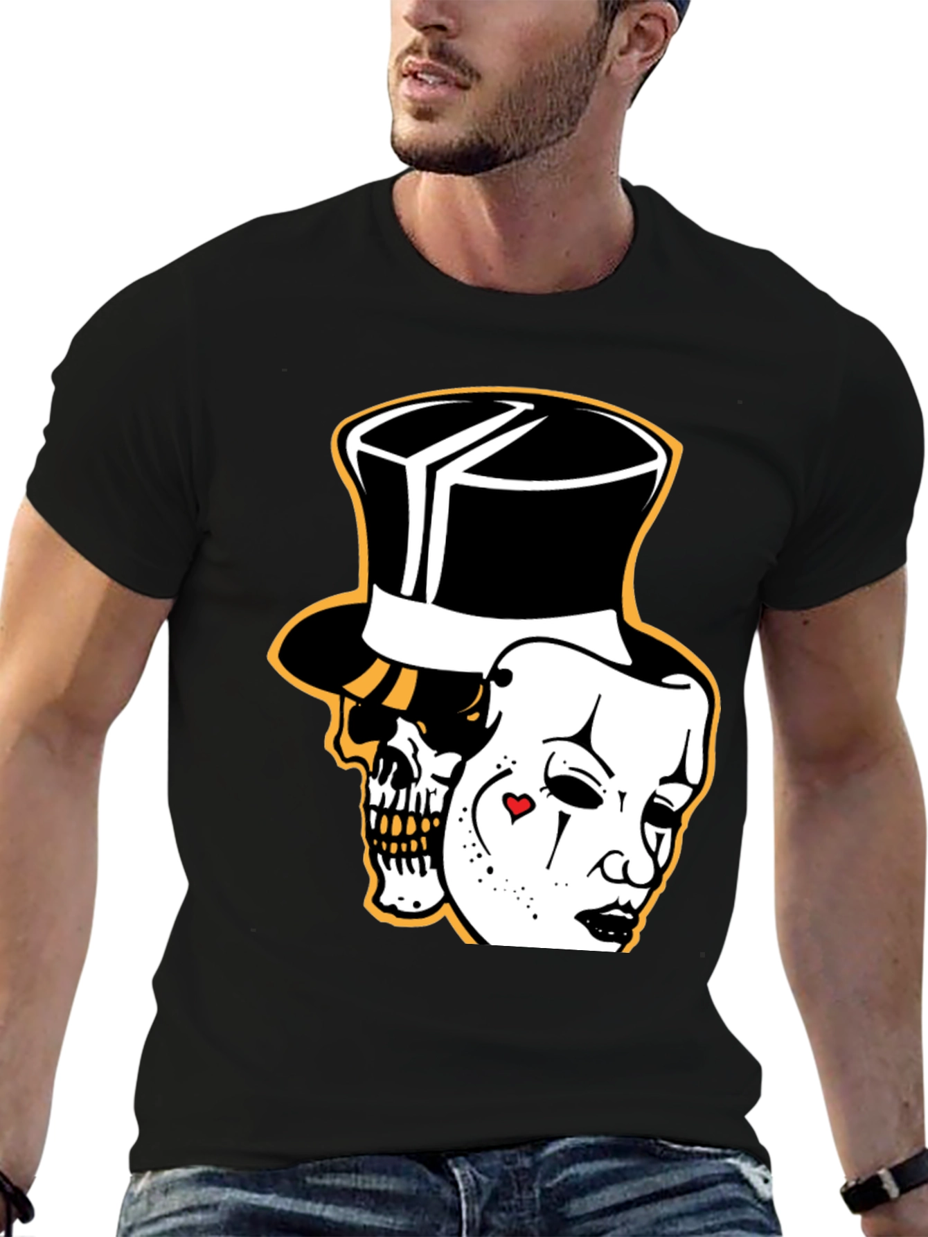 Black Skull Mask Graphic Tee - Stylish Black Cotton T-Shirt view 6