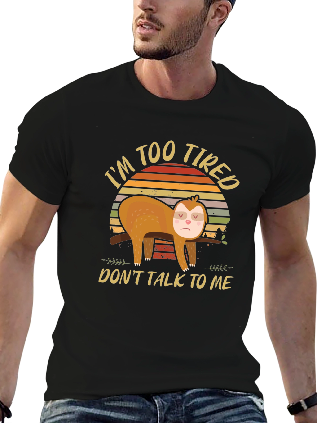 Black I'm Too Tired Sloth Graphic Tee view 6