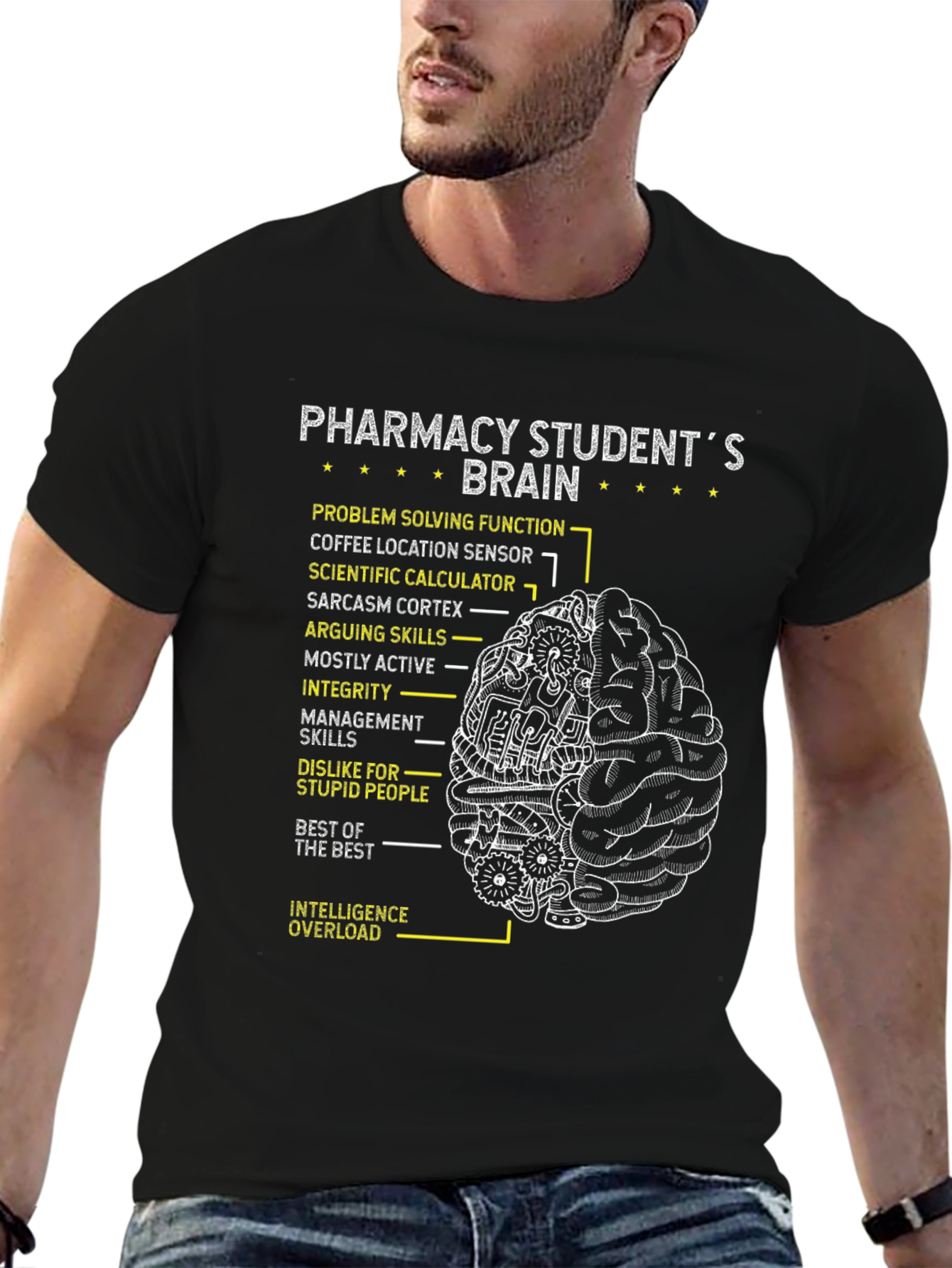 Black Pharmacy Student Brain T-Shirt - Study Humor Tee view 6
