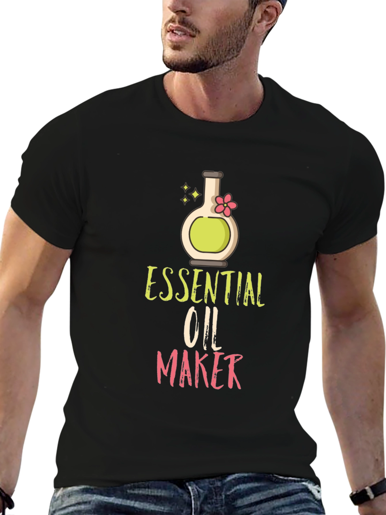 Black Essential Oil Maker T-Shirt - Black Cotton Blend view 6