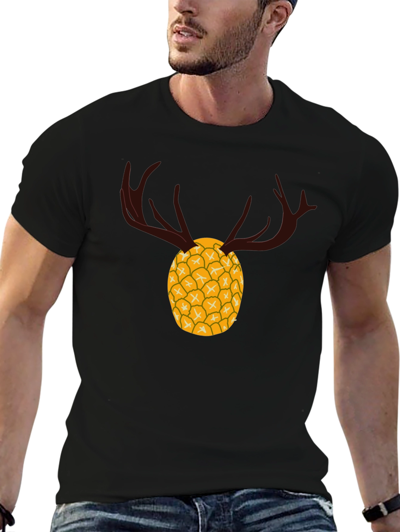 Black Pineapple Deer Graphic Tee - Unique Black T-Shirt view 6