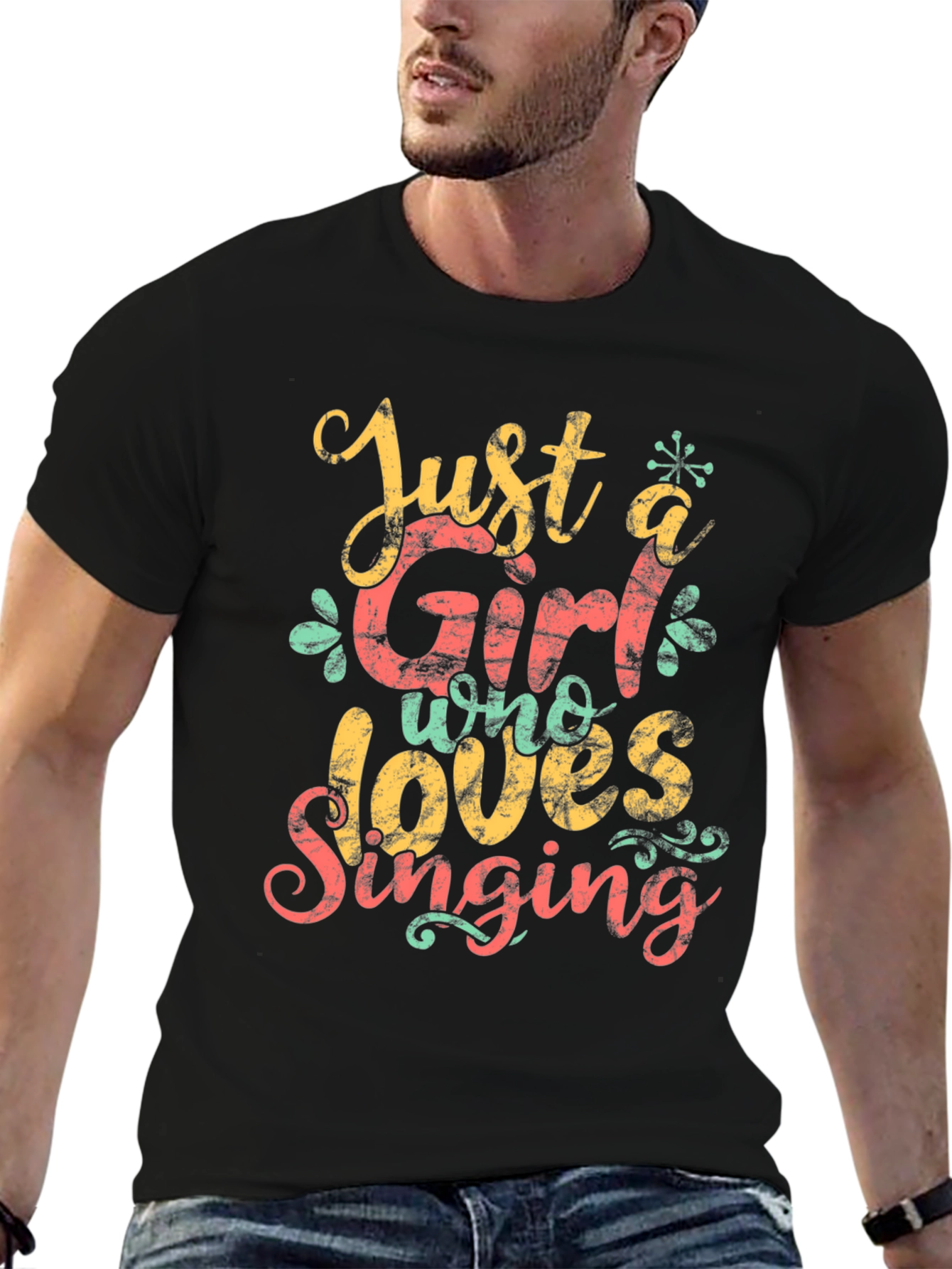Black Just a Girl Who Loves Singing Black T-Shirt view 6