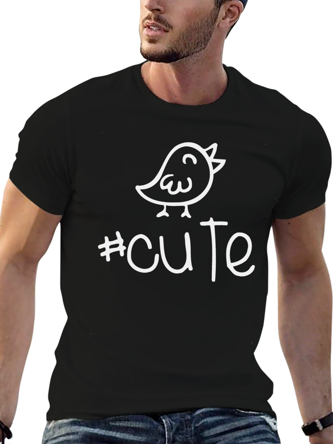 Black Cute Bird Graphic Tee - Unisex Black T-Shirt view 6