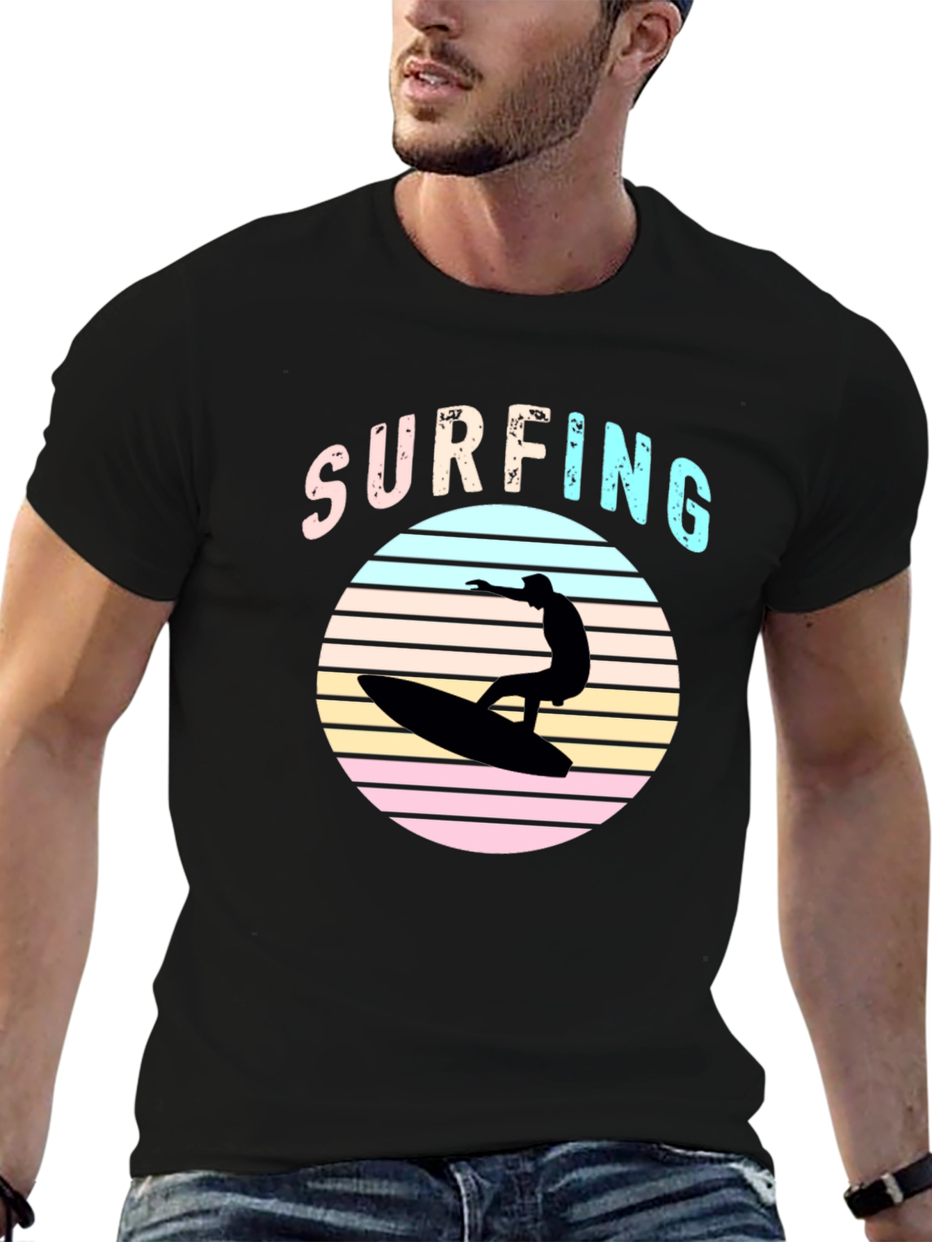 Black Retro Surfing T-Shirt - Black view 6