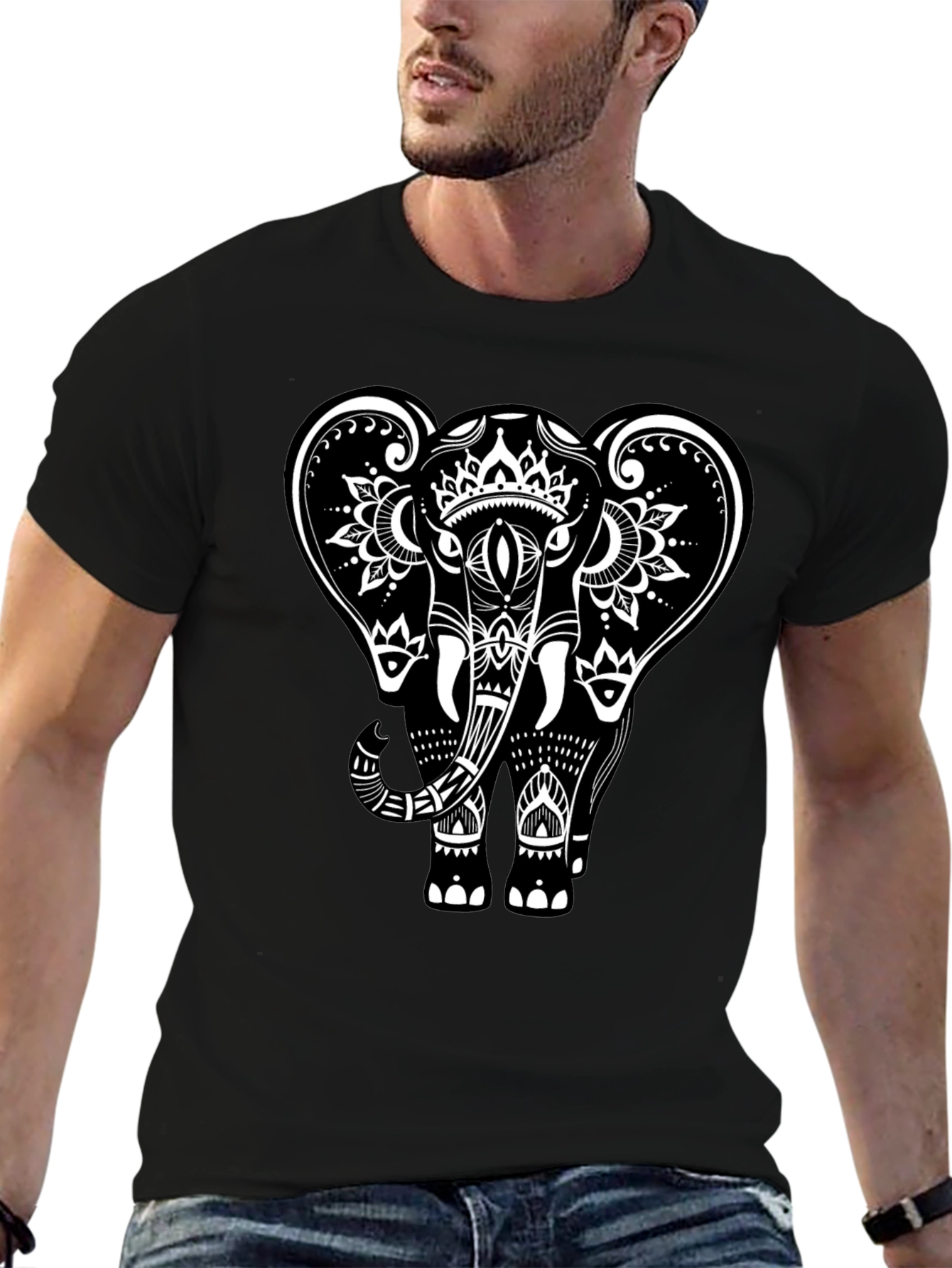 Black Black Elephant Graphic Tee - Stylish Men's Casual Wear view 6