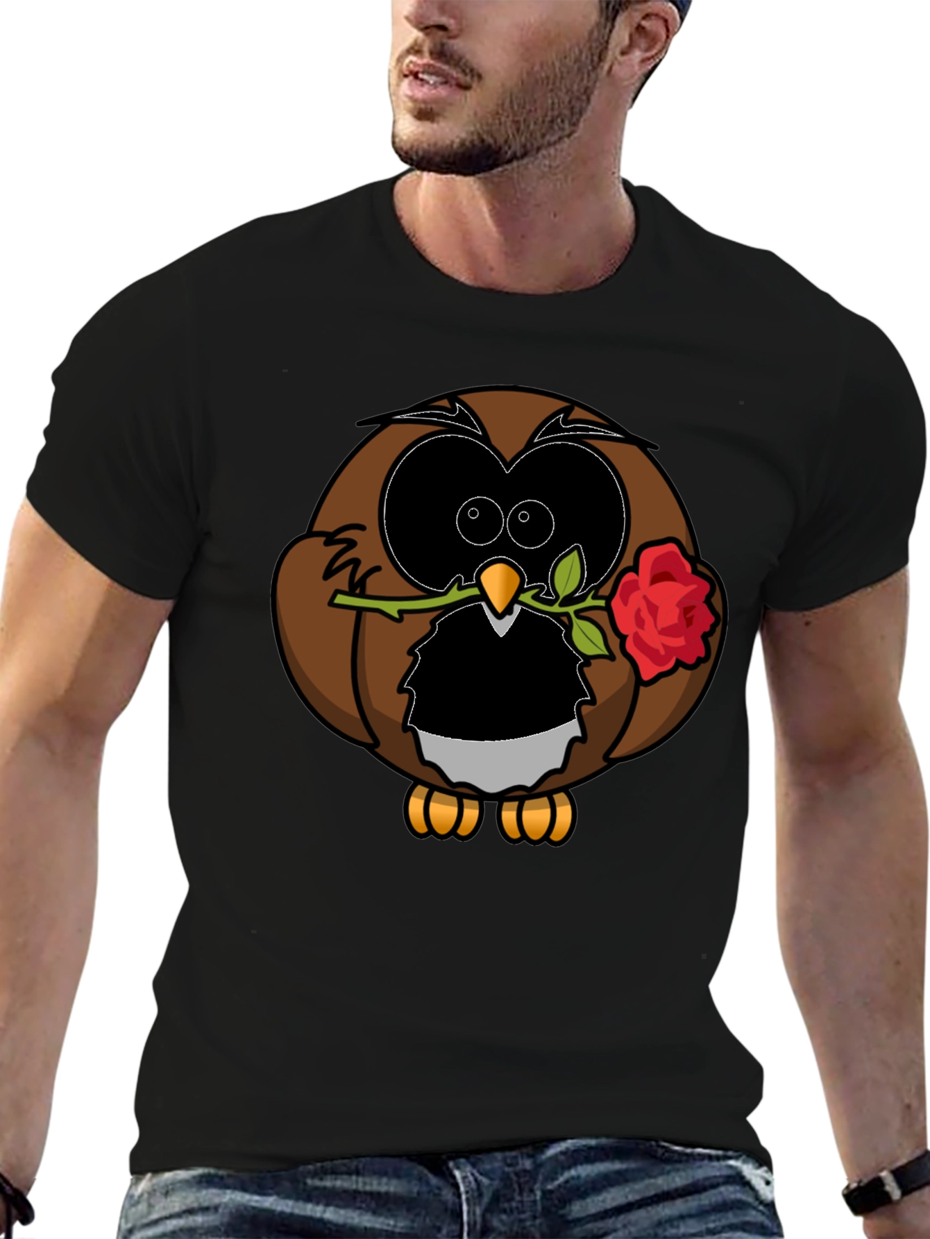 Black Owl with Rose Graphic T-Shirt - Black view 6