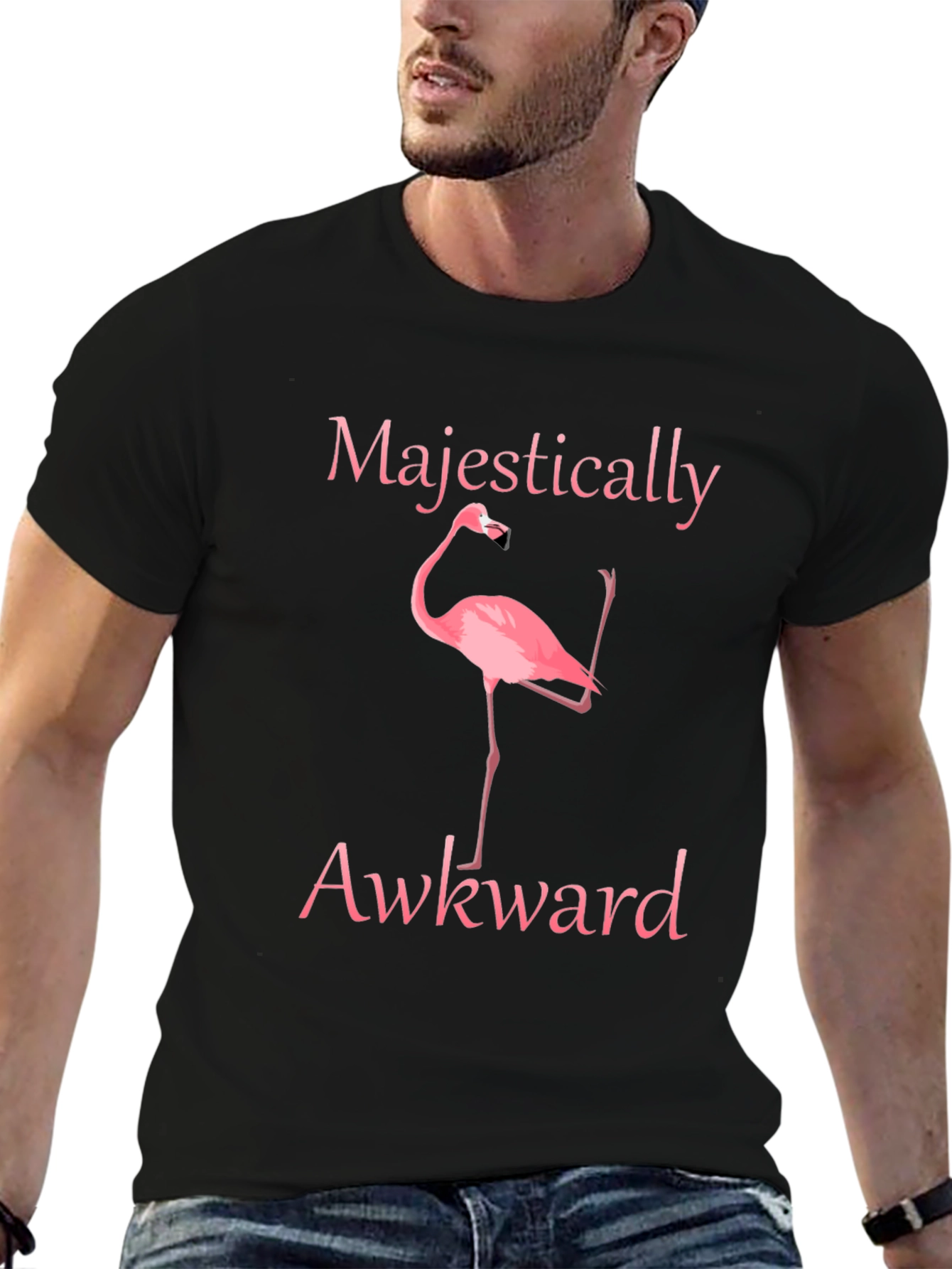 Black Majestically Awkward Flamingo Graphic Tee view 6