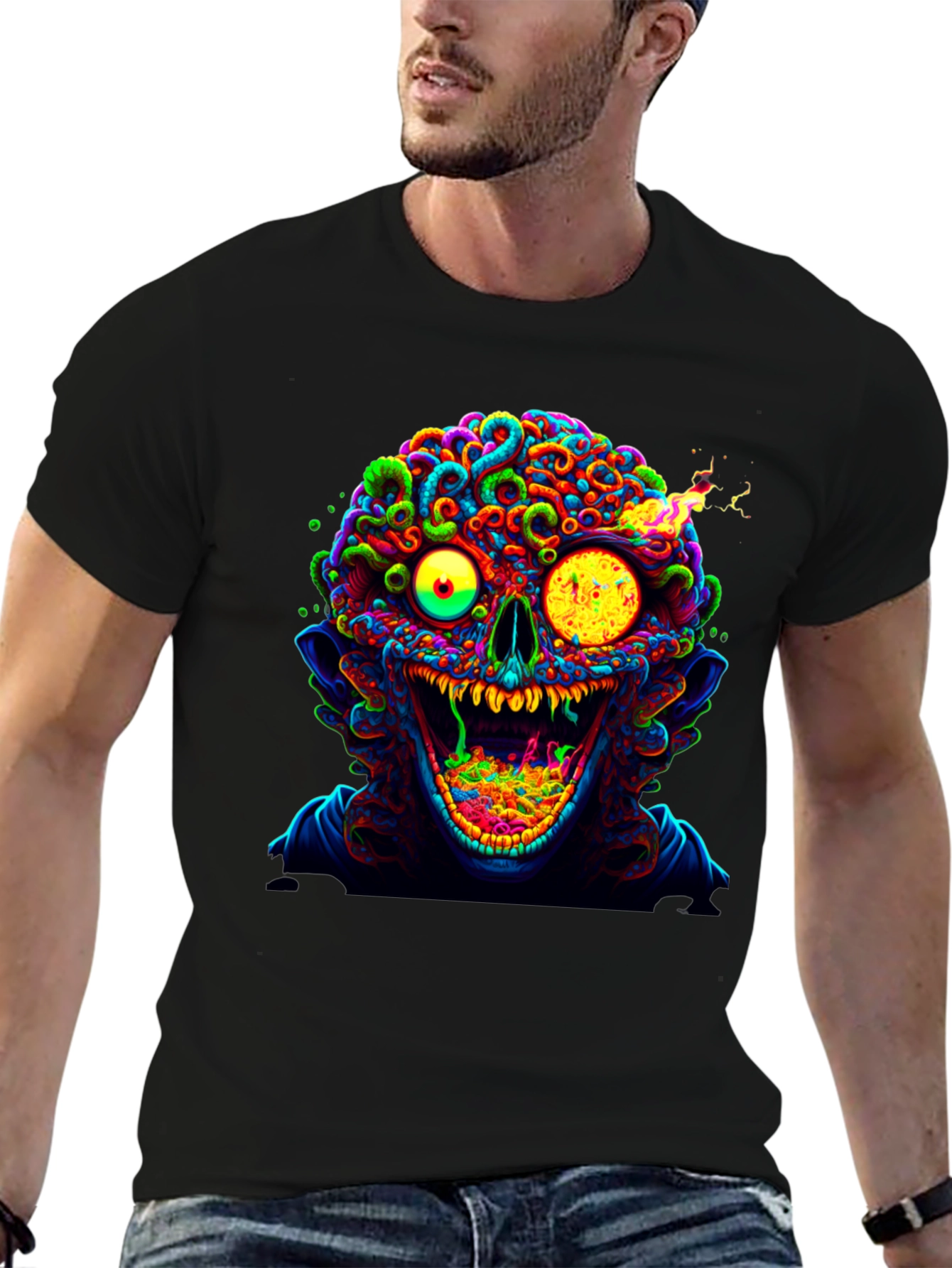 Black Psychedelic Zombie T-Shirt view 6