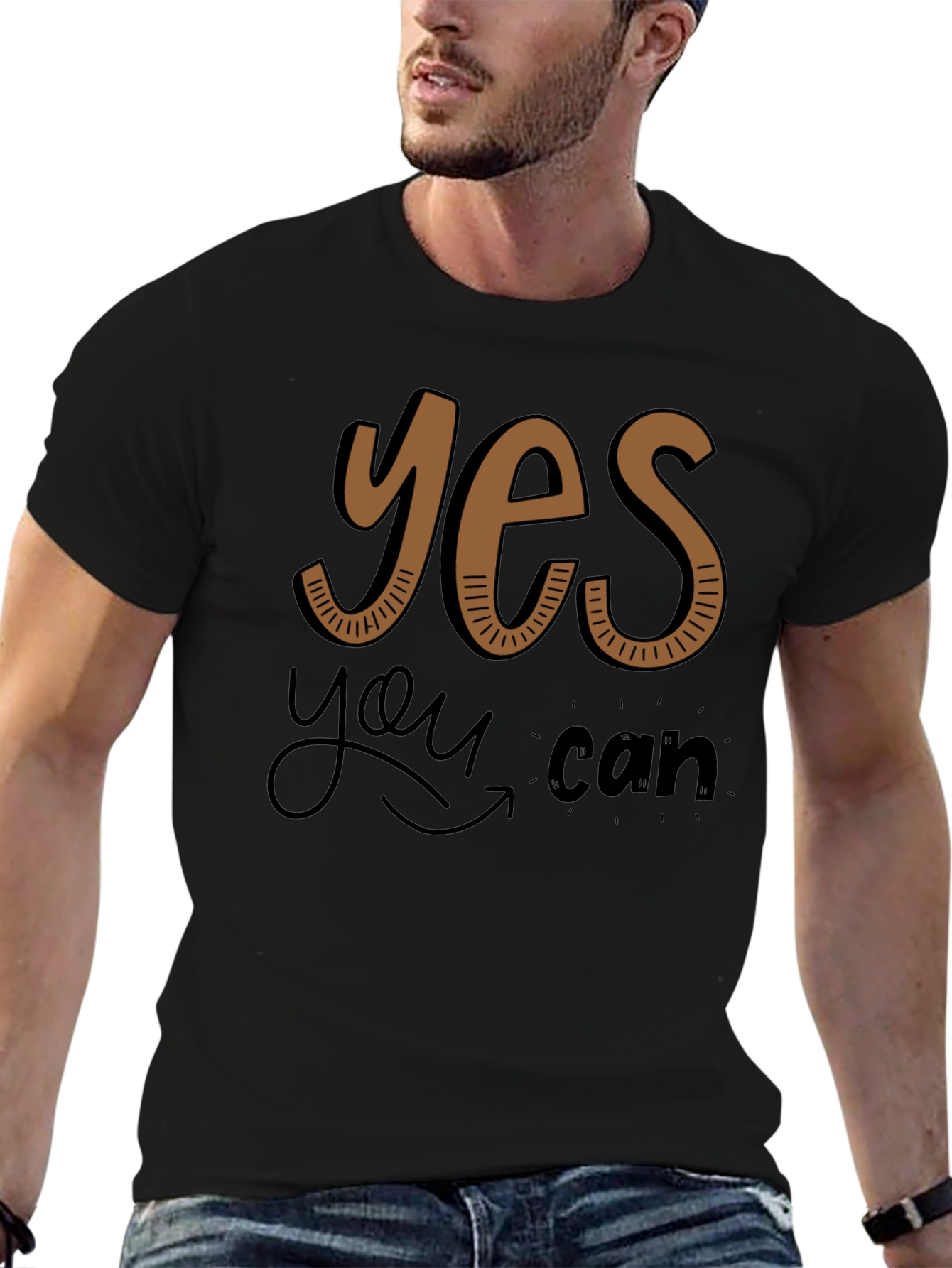 Black Yes You Can Graphic Tee - Motivational Shirt view 6