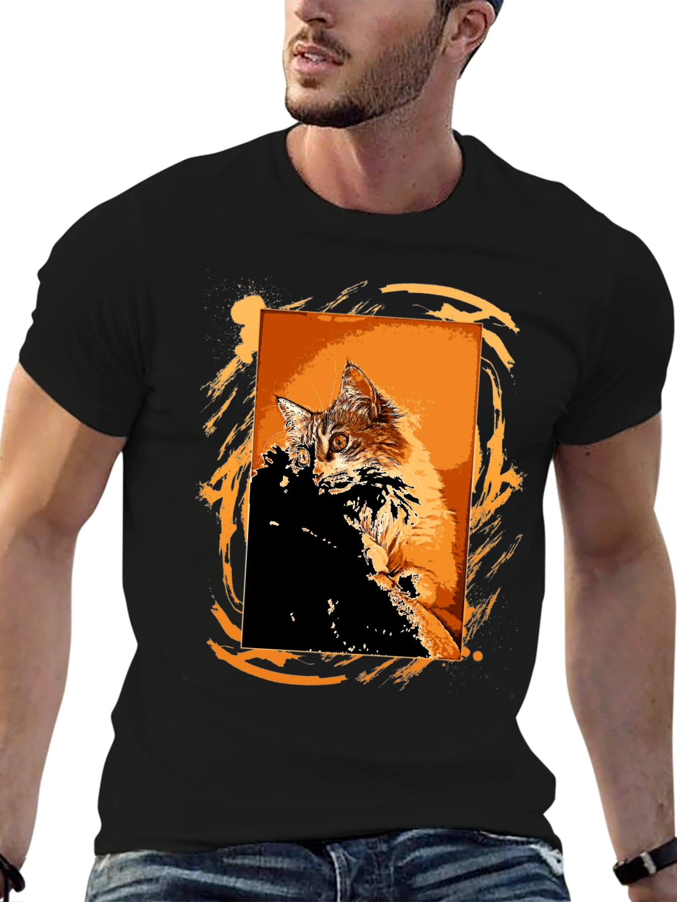 Black Cool Cat Graphic T-Shirt - Black view 6