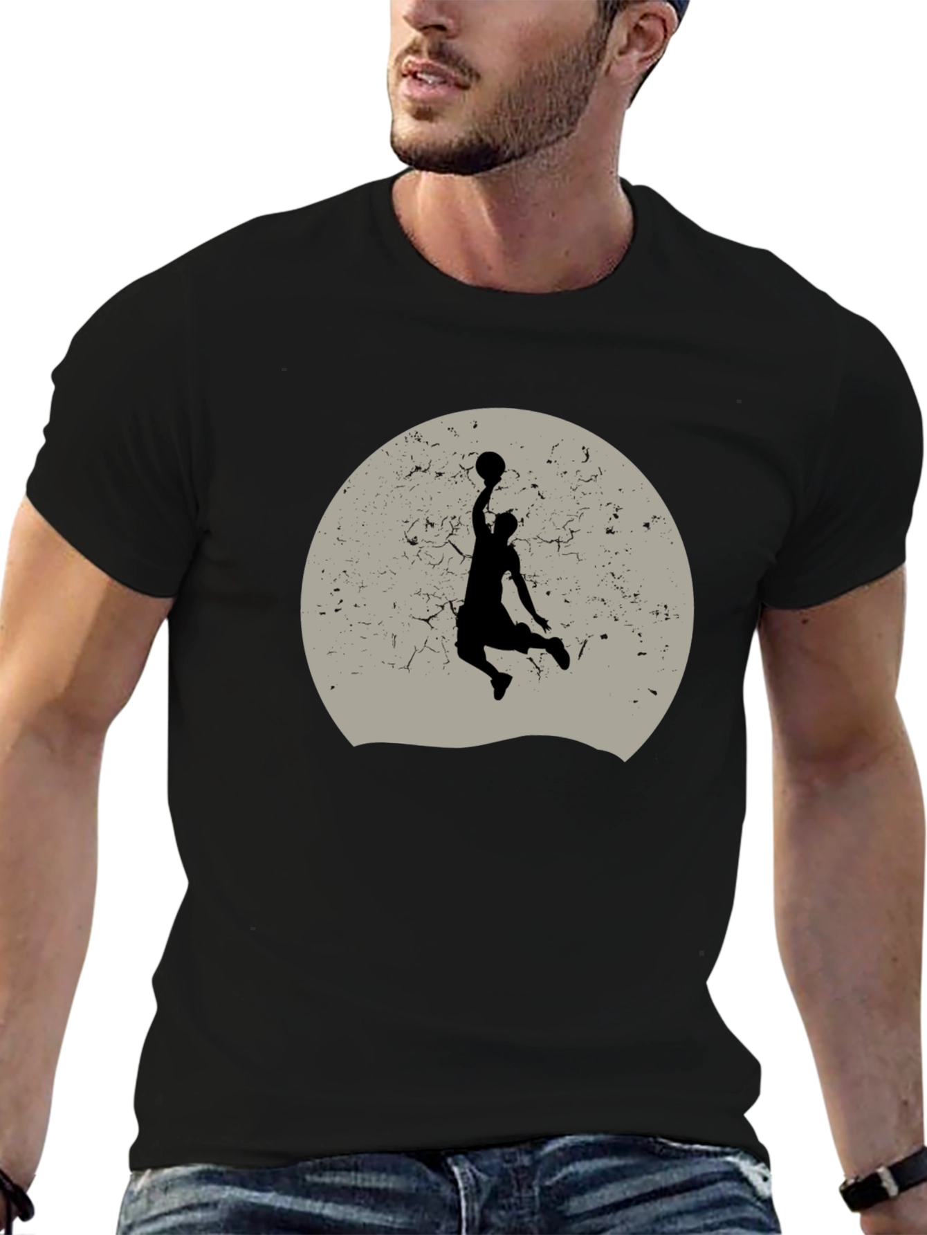 Black Basketball Silhouette Graphic T-Shirt - Black view 6