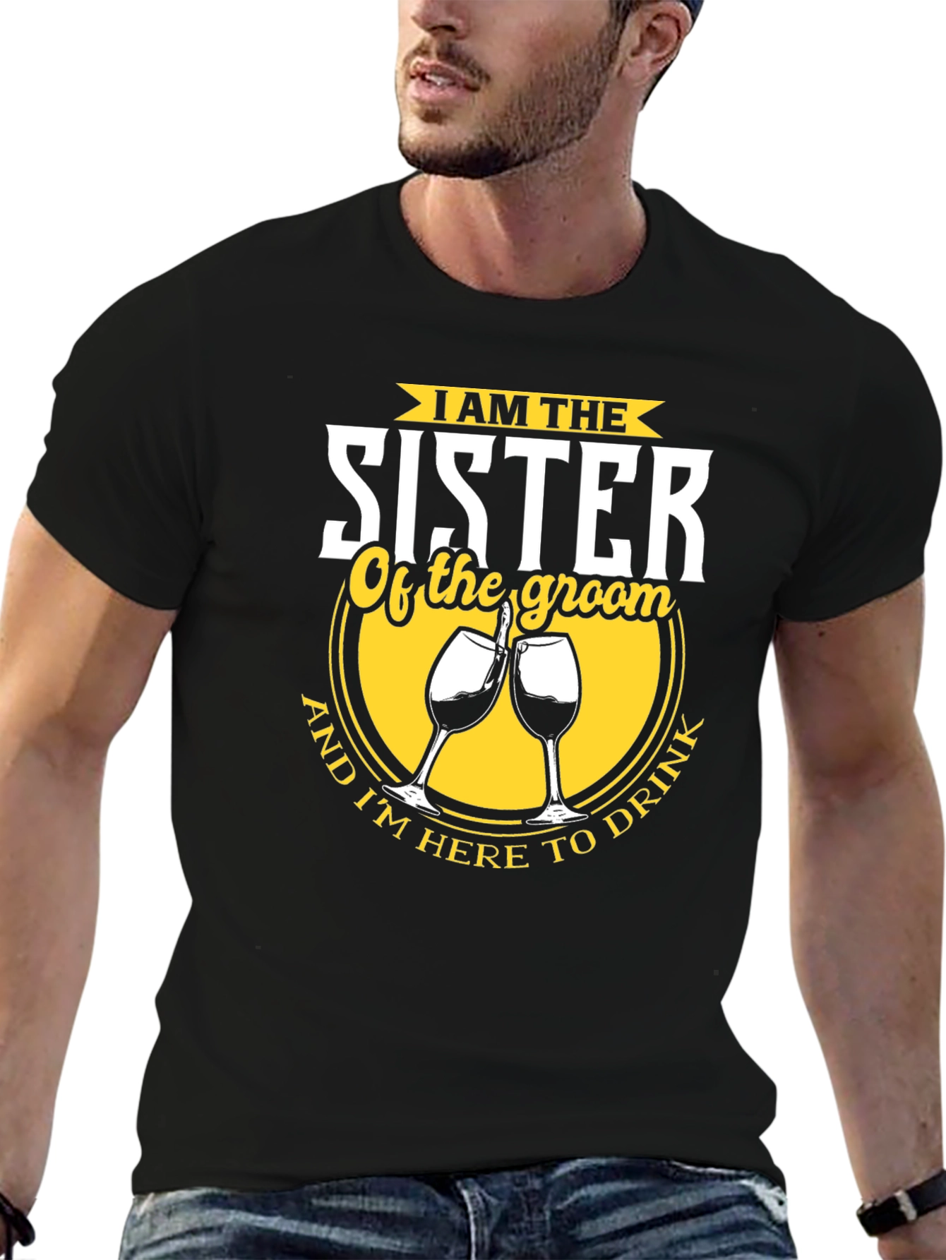Black Sister of the Groom Funny Wedding Party T-Shirt view 6