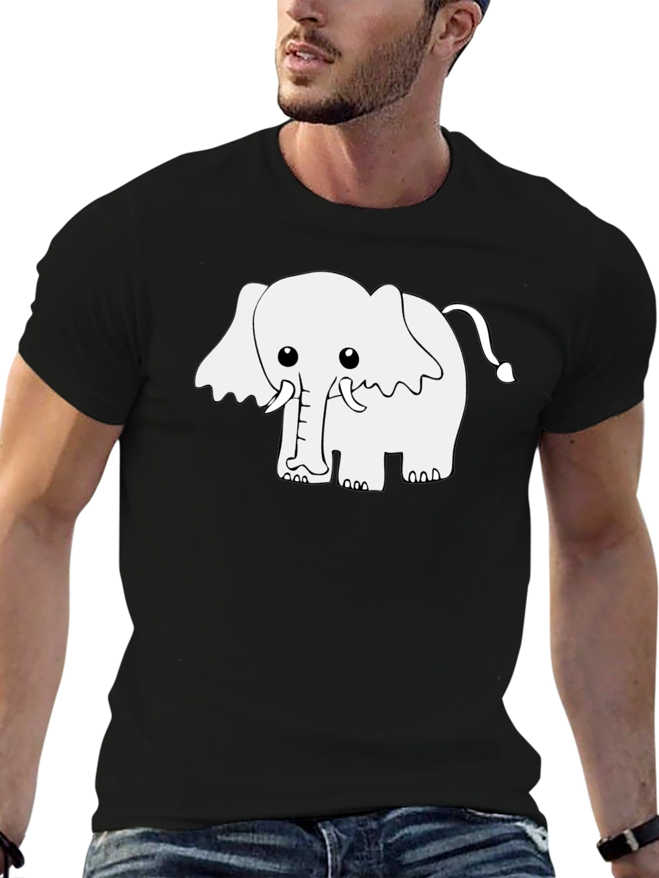 Black Cute Elephant Graphic Tee - Black Cotton Blend Shirt view 6