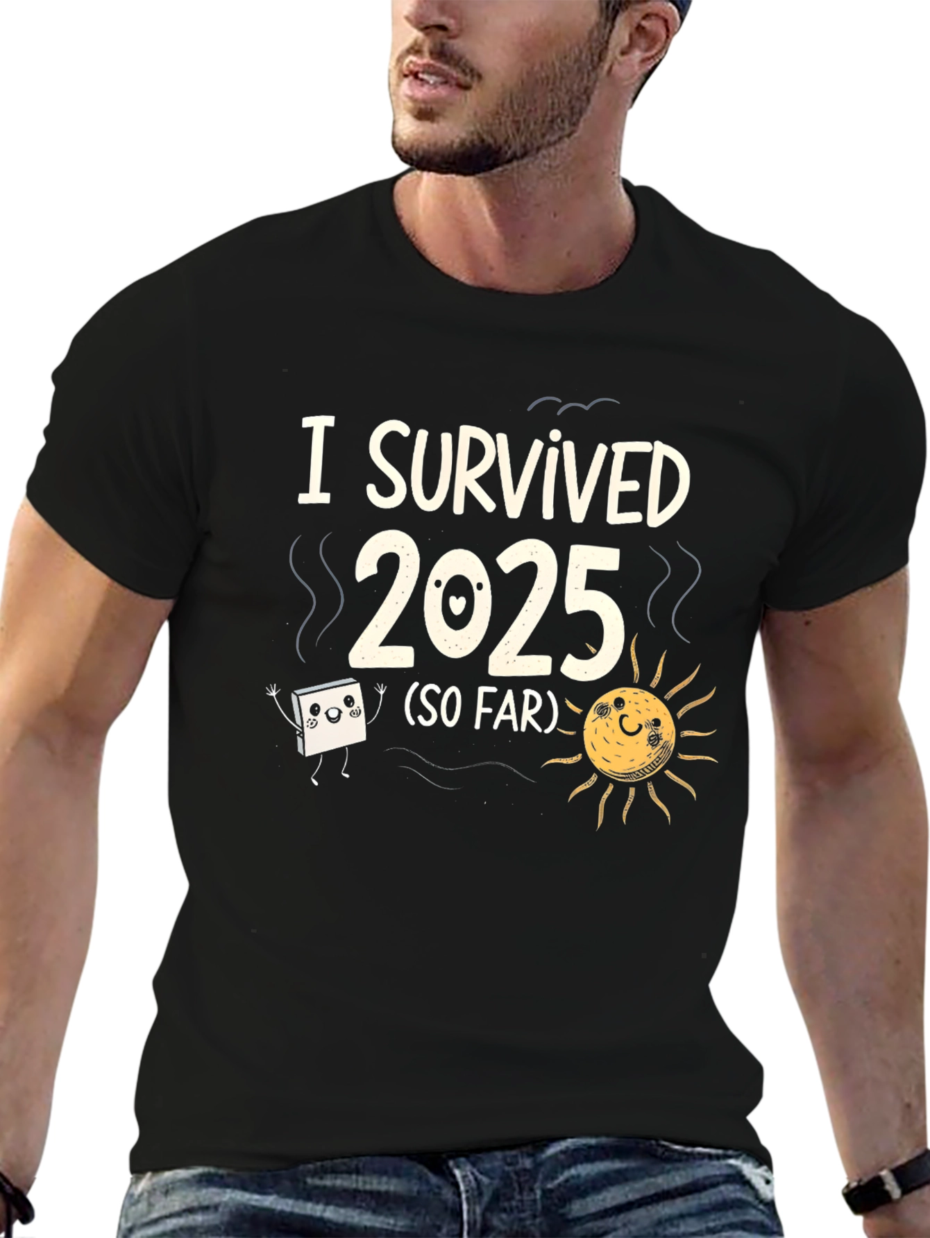 Black I Survived 2025 Funny Graphic T-Shirt view 6