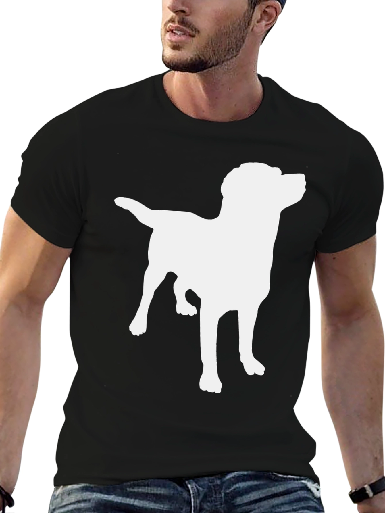 Black Dog Silhouette Black T-Shirt - Classic Casual Wear view 6