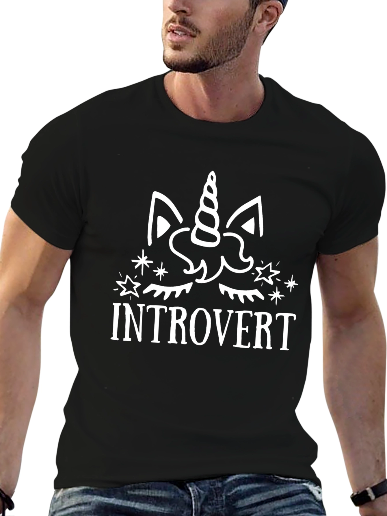 Black Introvert Unicorn Graphic T-Shirt - Soft Cotton Blend view 6
