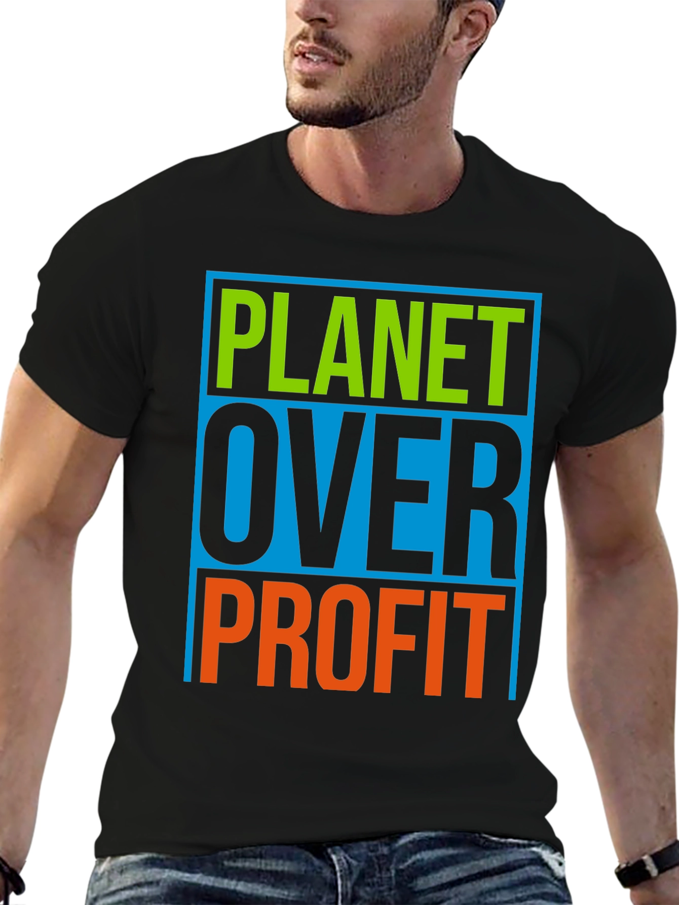Black Planet Over Profit Graphic T-Shirt - Eco-Conscious Design view 6