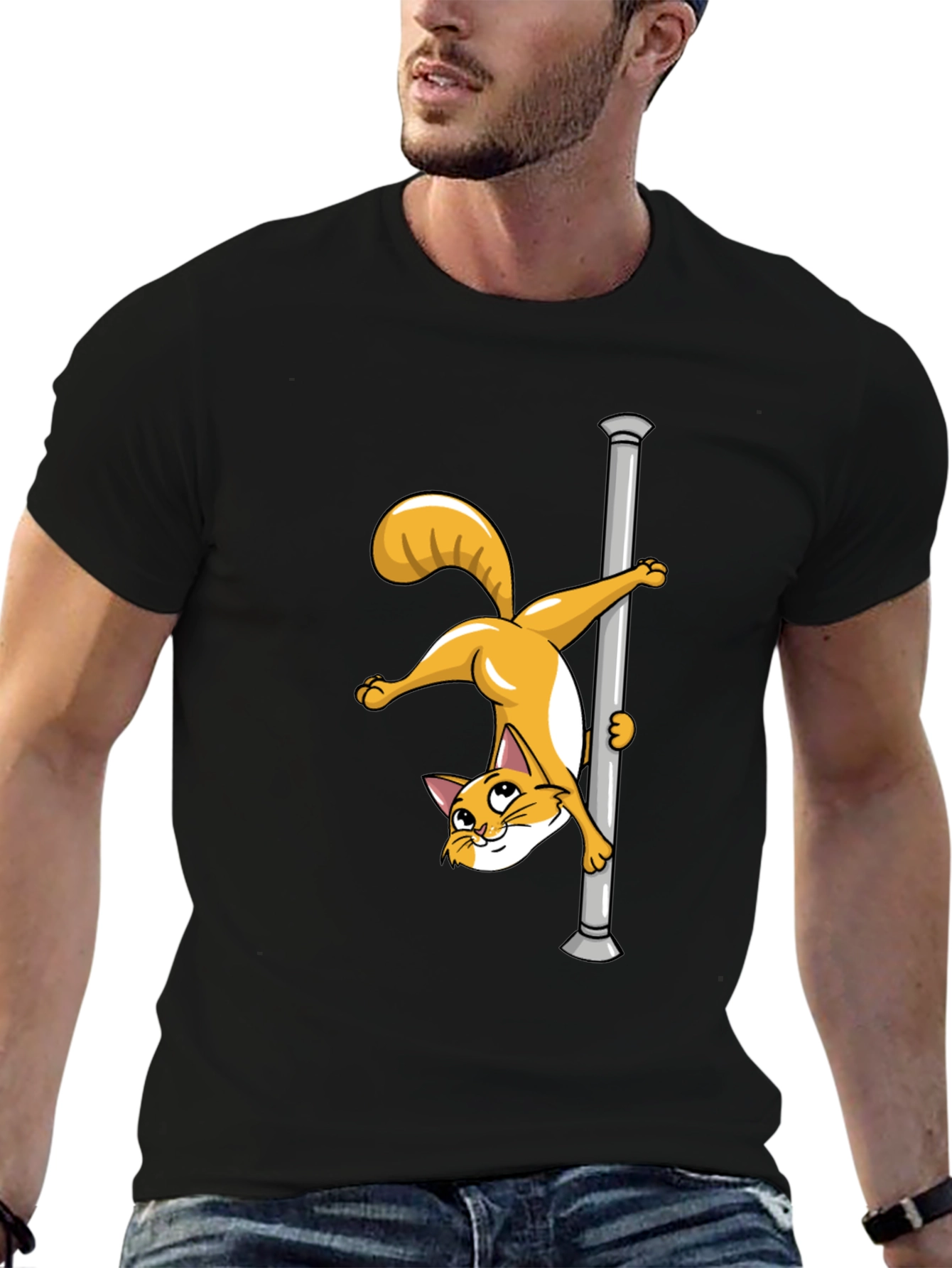Black Funny Cat Pole Dance Black T-Shirt view 6