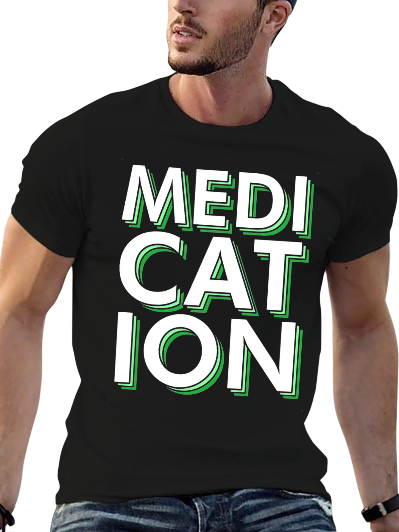 Black Medication Graphic Tee - Black Casual T-Shirt view 6