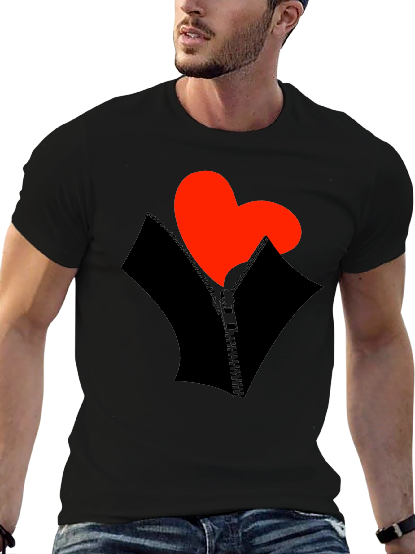 Black Heart Zipper Graphic Black T-Shirt view 6