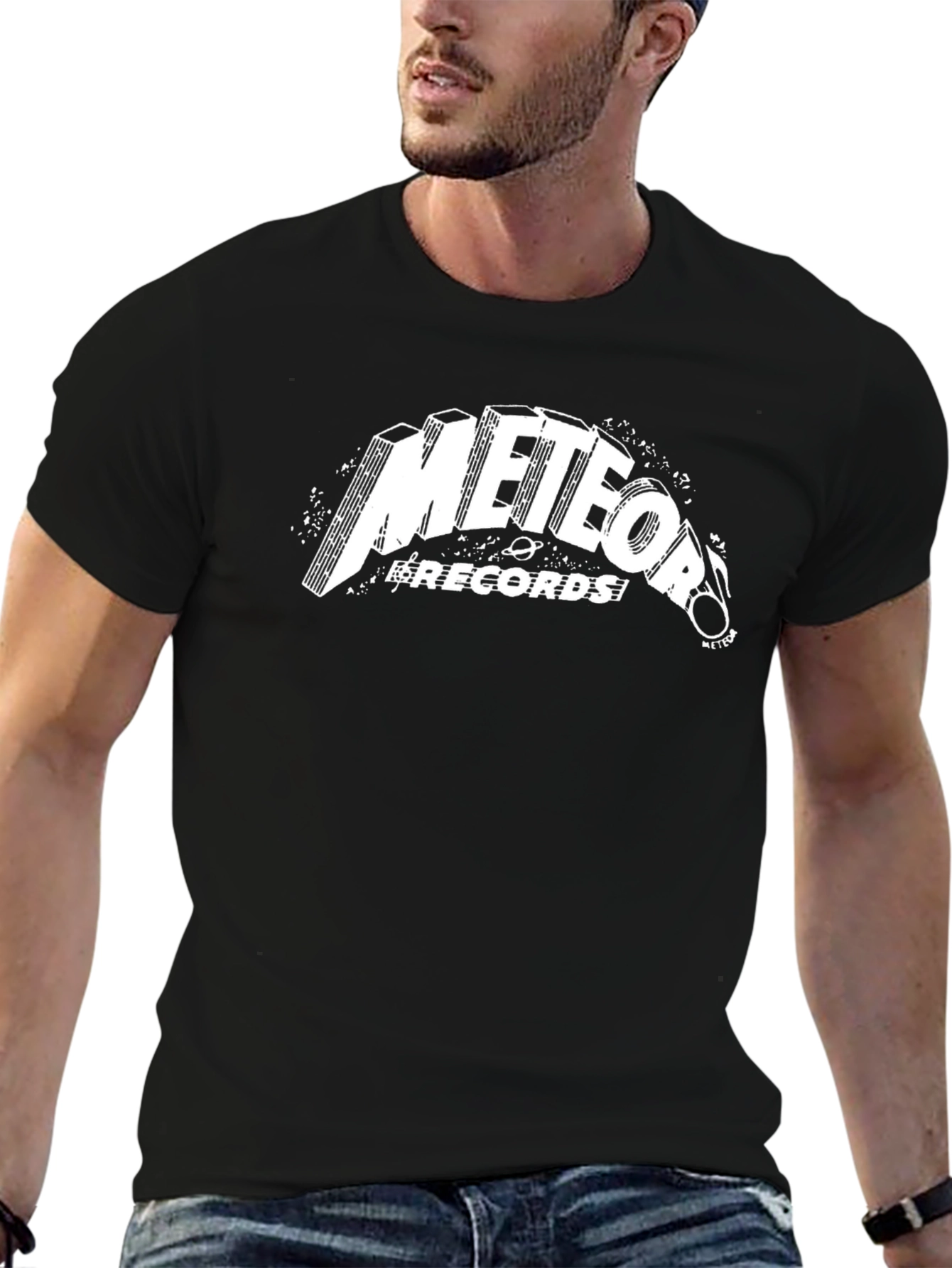 Black Meteor Records Graphic T-Shirt - Retro Style view 6