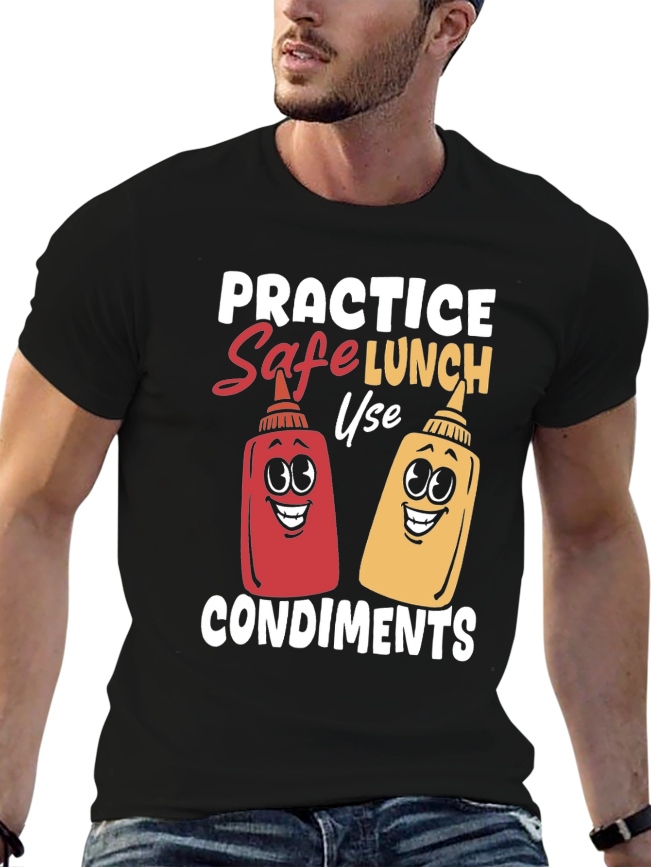 Black Practice Safe Lunch Condiments T-Shirt view 6