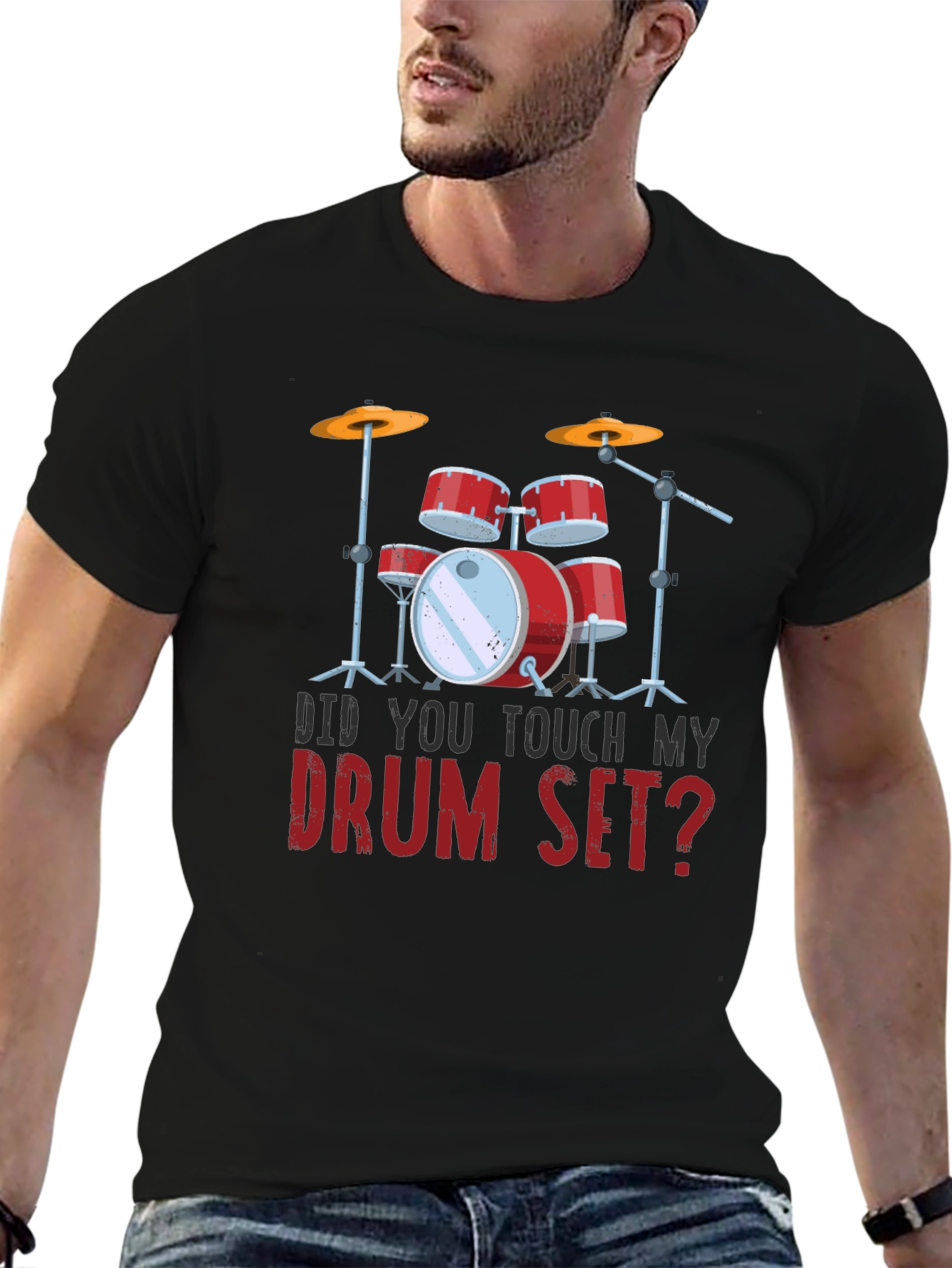 Black Funny Drum Set T-Shirt - Did You Touch My Drum Set? view 6