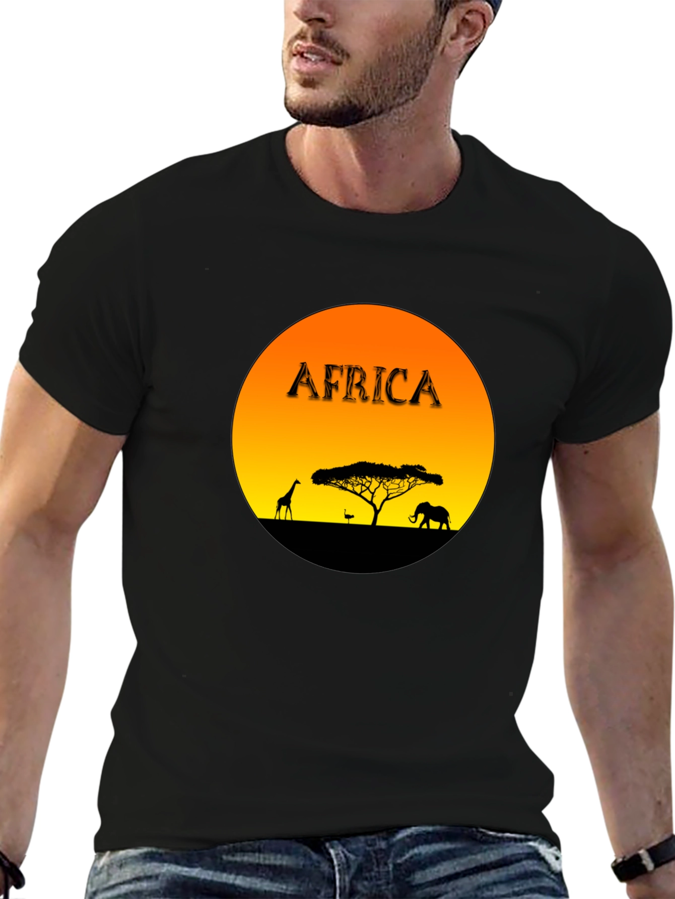 Black Africa Sunset Graphic Tee - Black Cotton Blend T-Shirt view 6