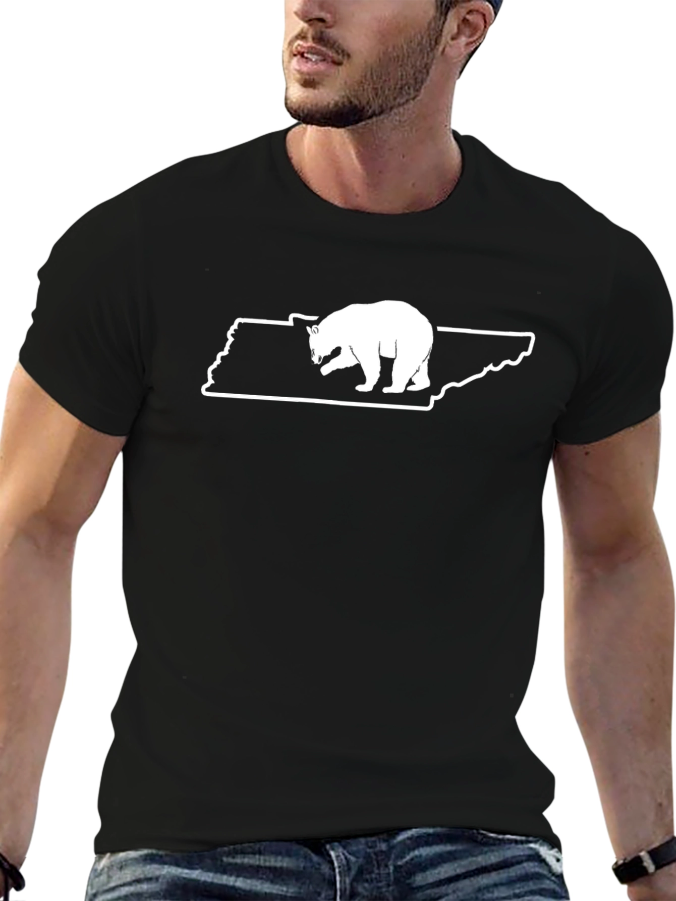 Black Tennessee Bear Graphic Tee - Black Cotton T-Shirt view 6