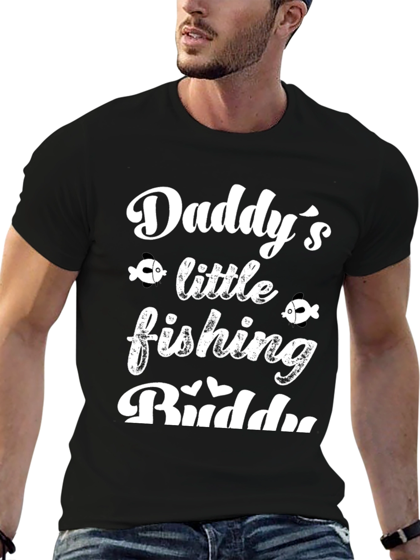 Black Daddy's Little Fishing Buddy Black Graphic Tee view 6