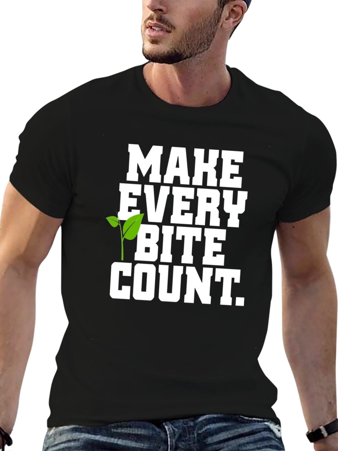 Black Vegan 'Make Every Bite Count' Black Graphic T-Shirt view 6