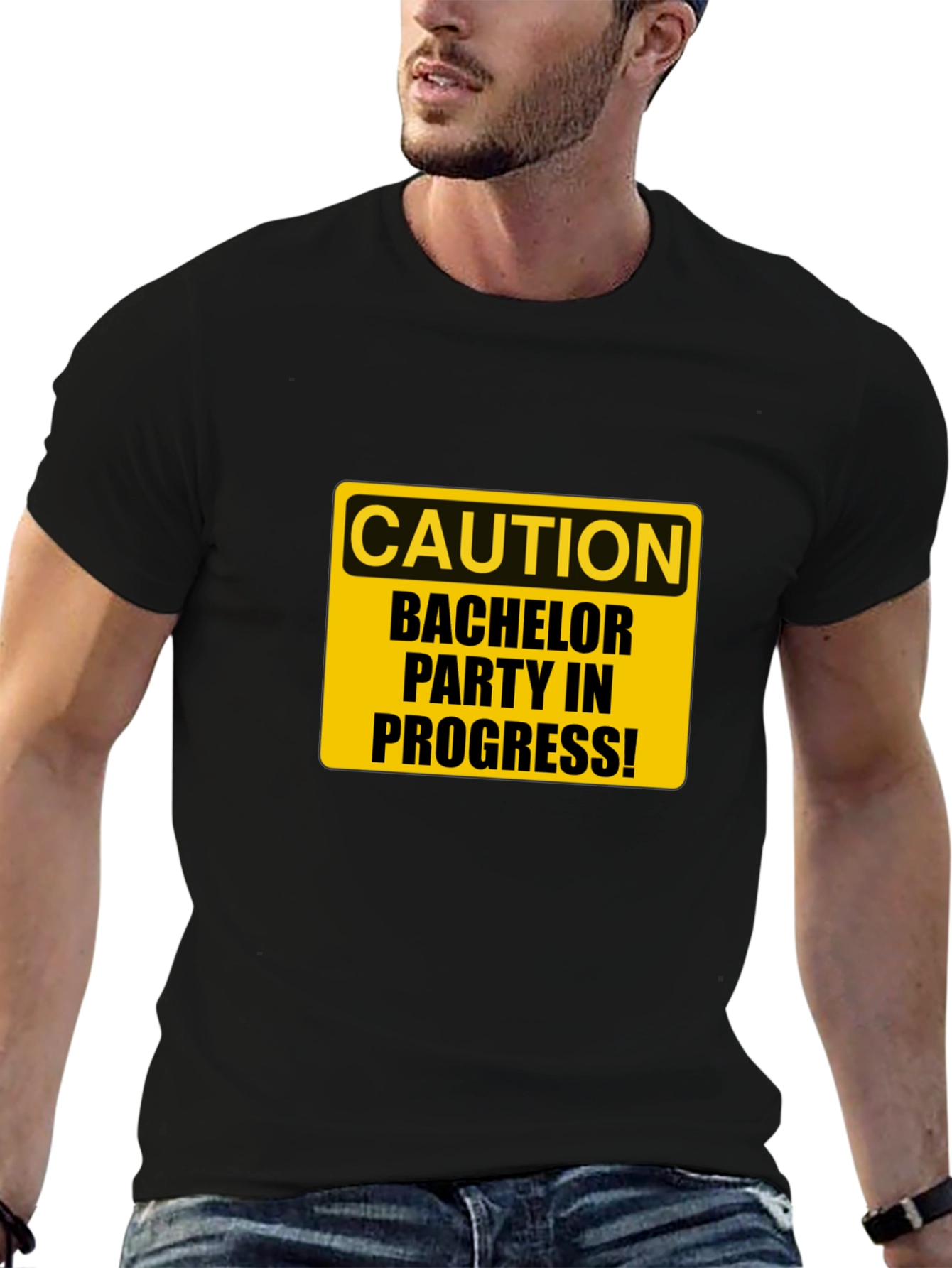 Black Bachelor Party Caution Tee - Black view 6