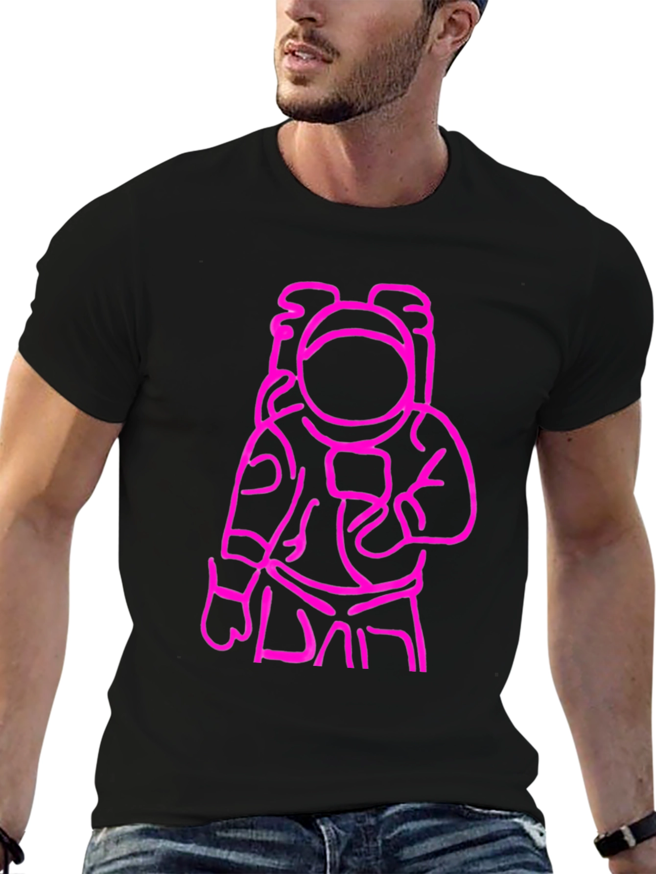 Black Astronaut Graphic Tee - Black Cotton Blend T-Shirt view 6