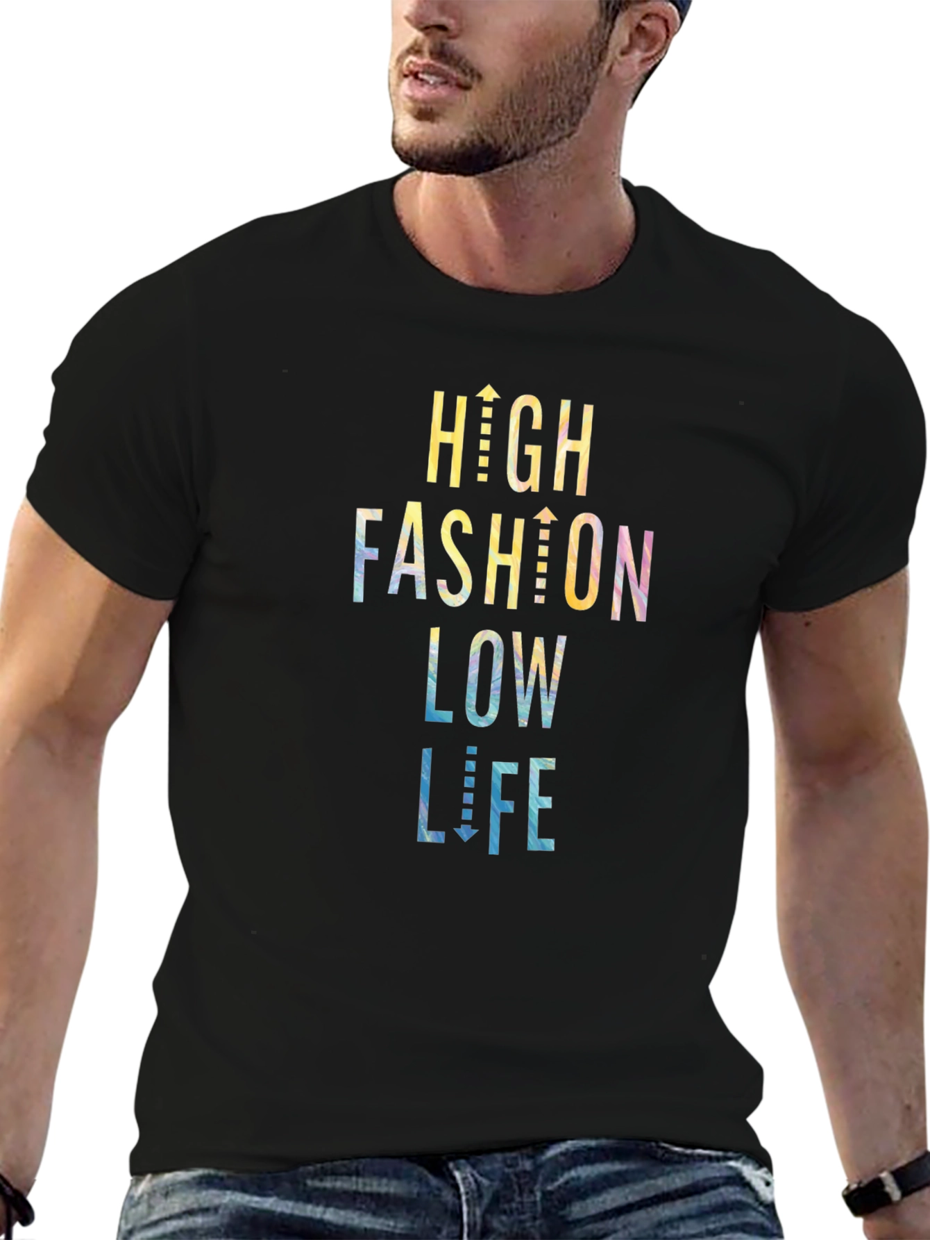 Black High Fashion Low Life Graphic Tee view 6