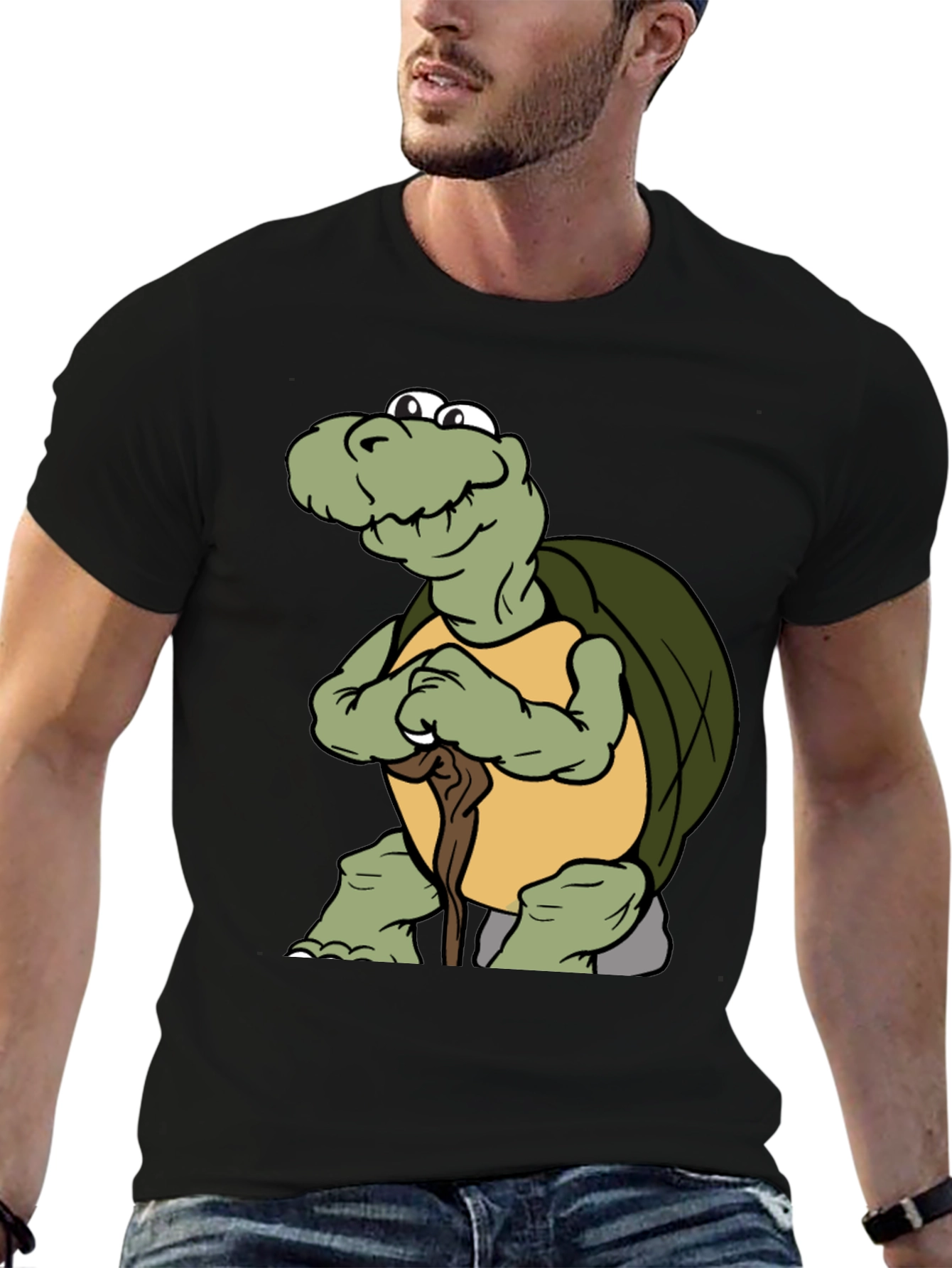 Black Funny Turtle Cartoon Black T-Shirt view 6