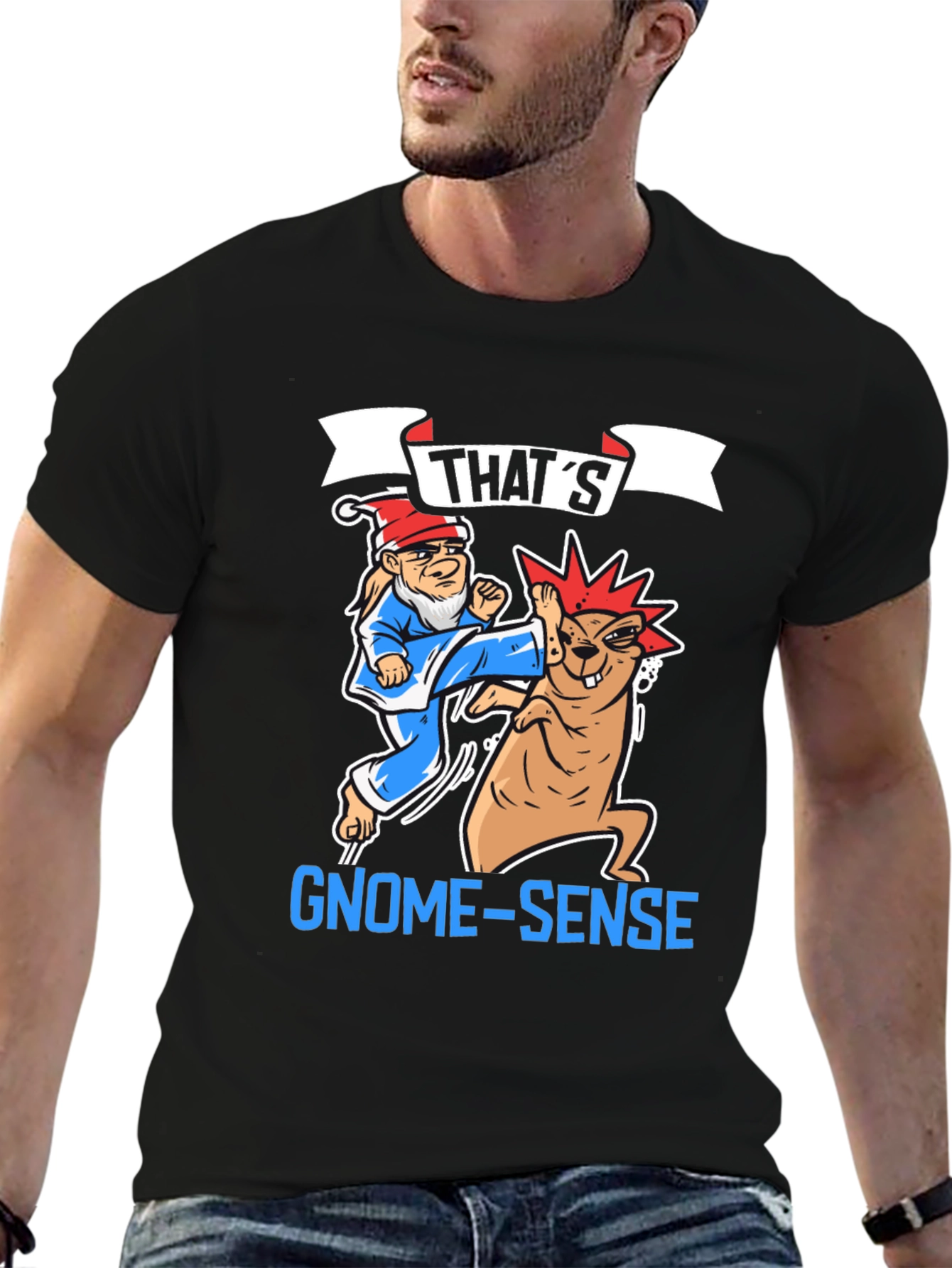Black Funny Gnome-Sense T-Shirt view 6