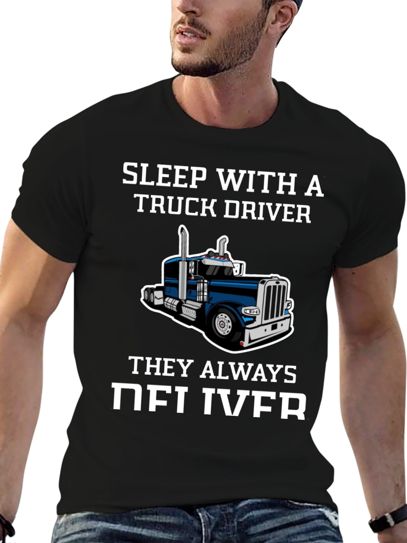 Black Sleep with a Truck Driver Funny T-Shirt view 6