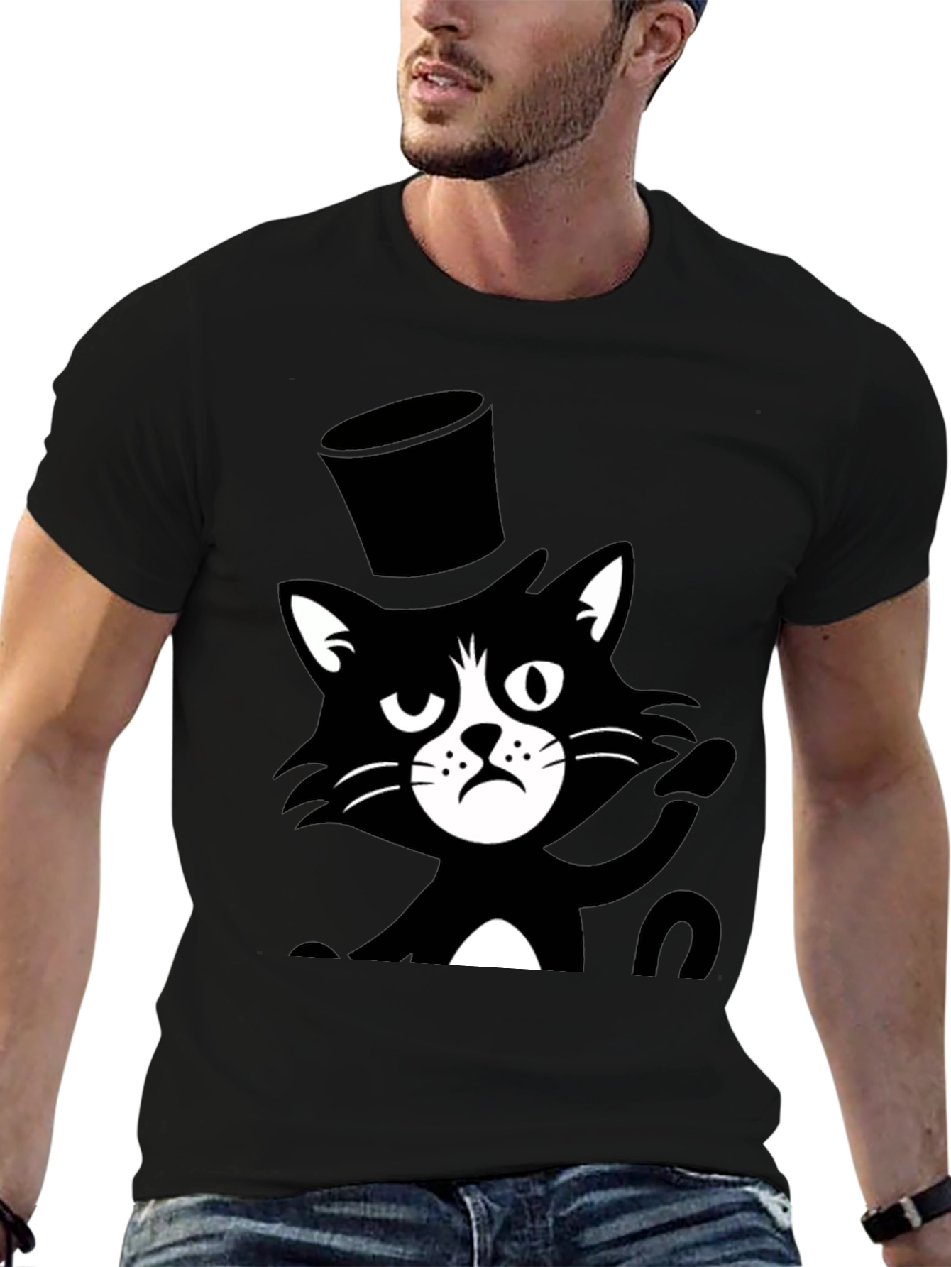 Black Top Hat Cat T-Shirt - Unisex view 6