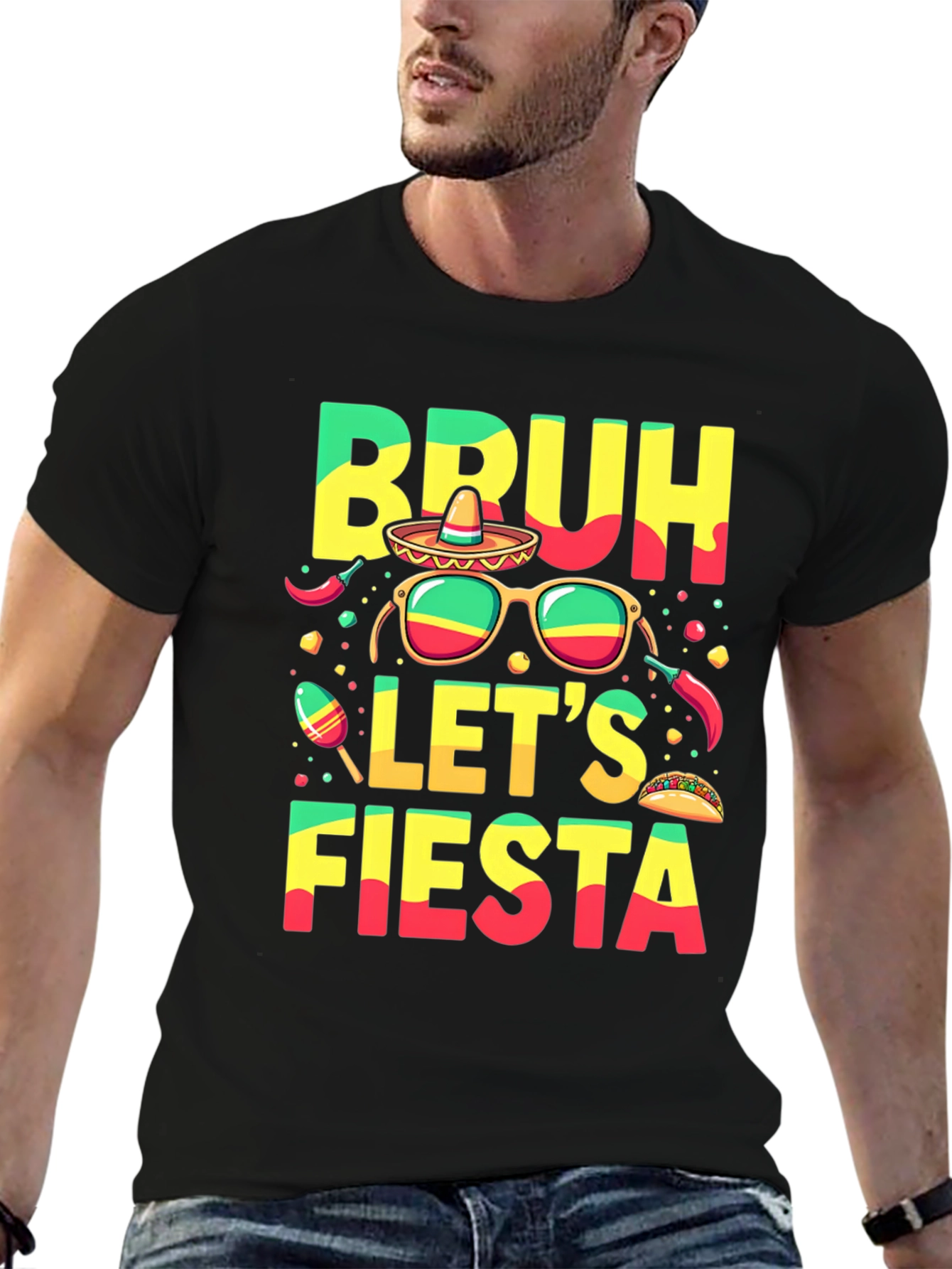 Black Bruh Let's Fiesta Graphic T-Shirt view 6