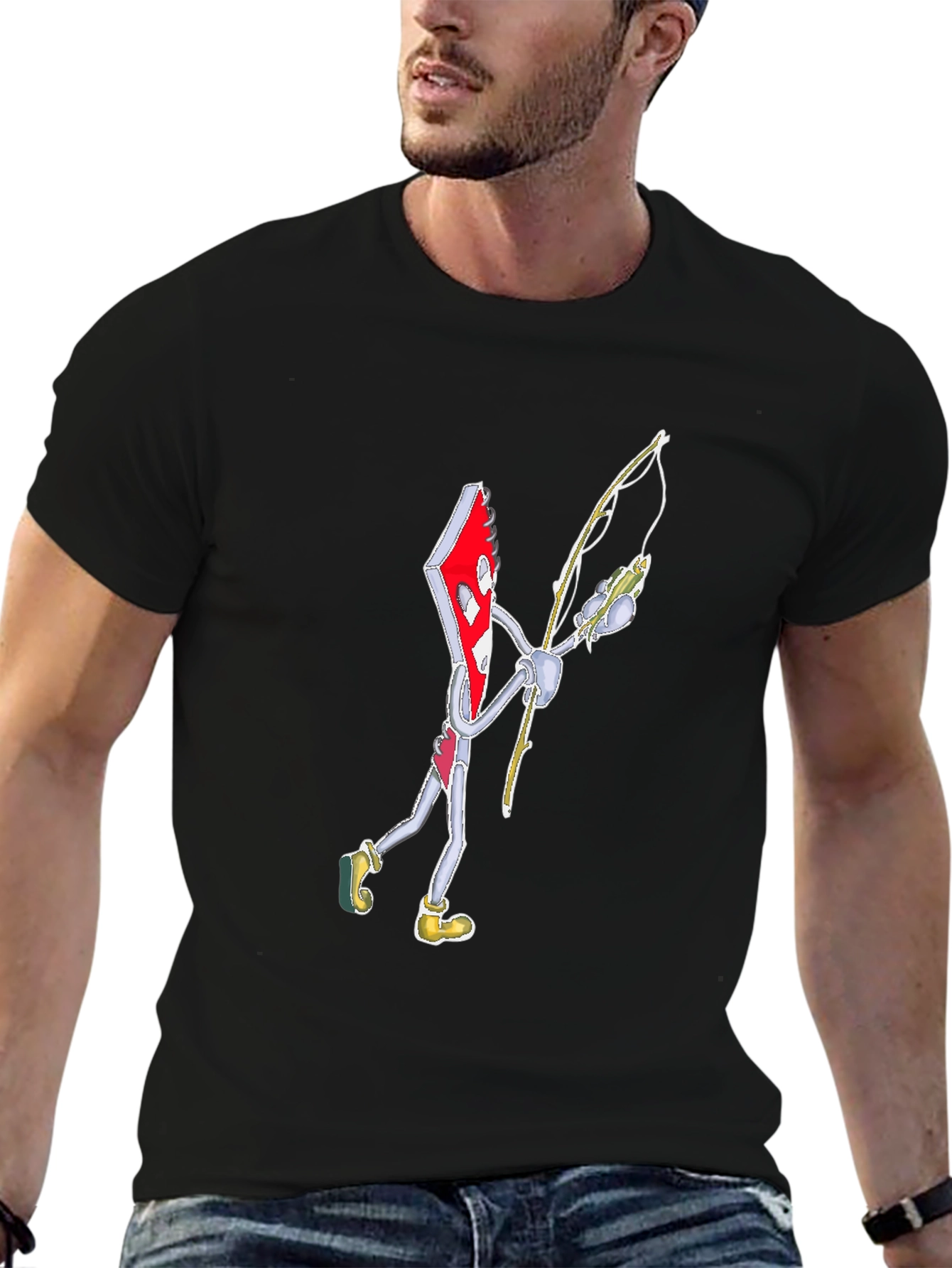 Black Ace of Diamonds Fishing Graphic Tee - Unique Cartoon Style view 6