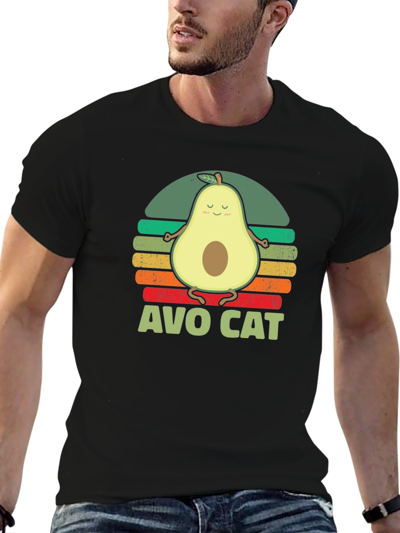 Black Avo Cat T-Shirt - Avocado Yoga Funny Tee view 6