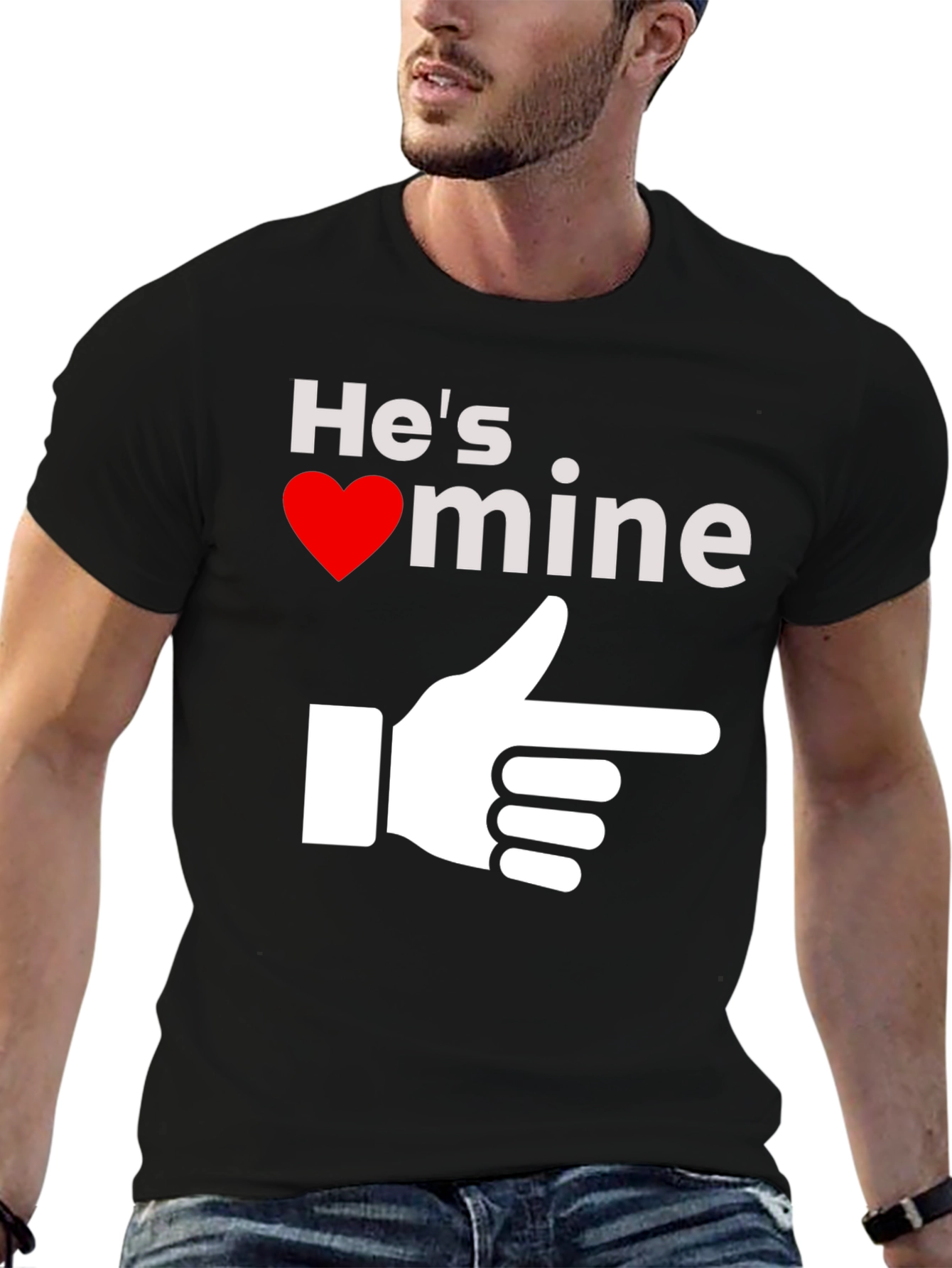 Black He's Mine T-Shirt - Novelty Graphic Tee view 6