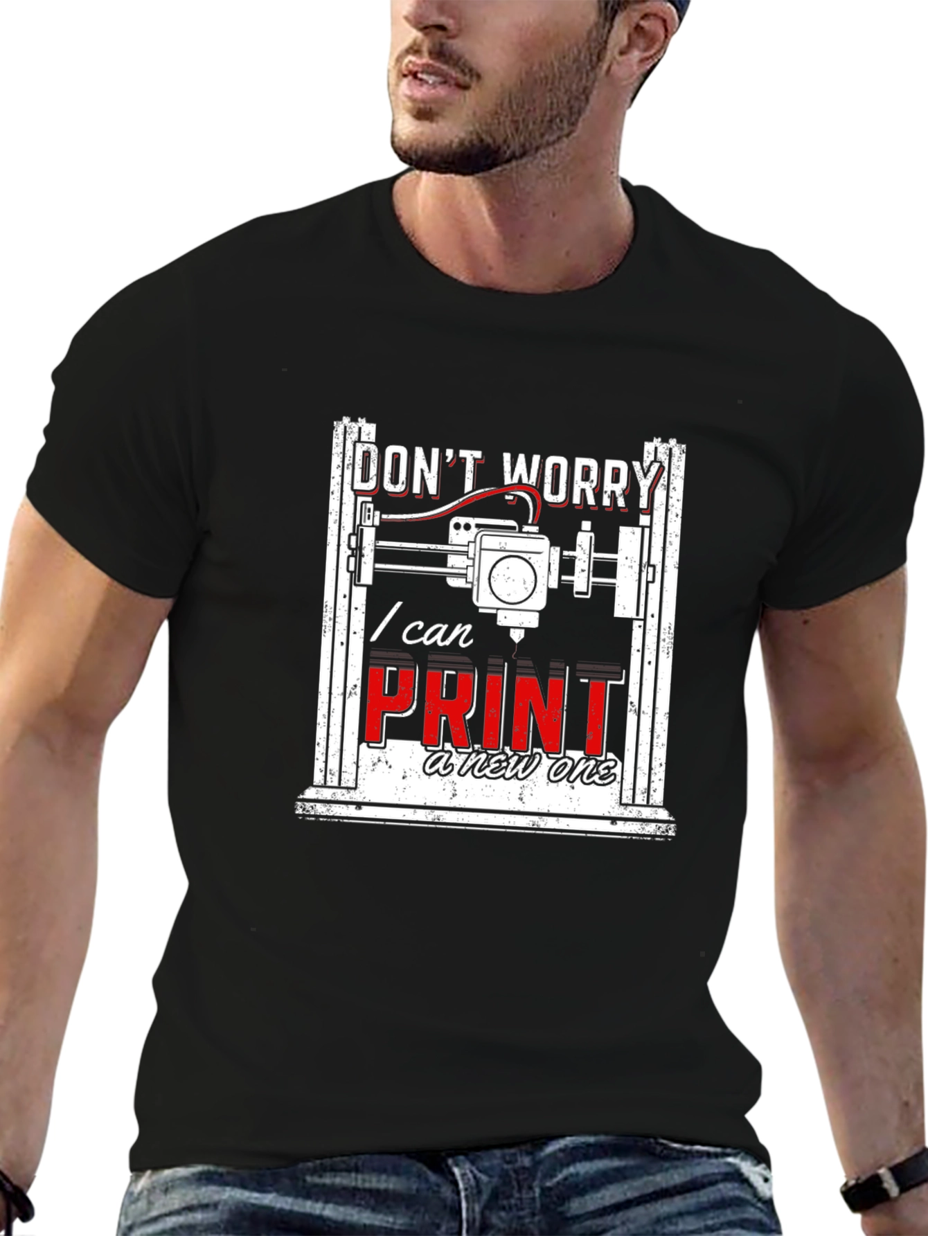 Black 3D Printer T-Shirt - Funny "I Can Print a New One" Tee view 6