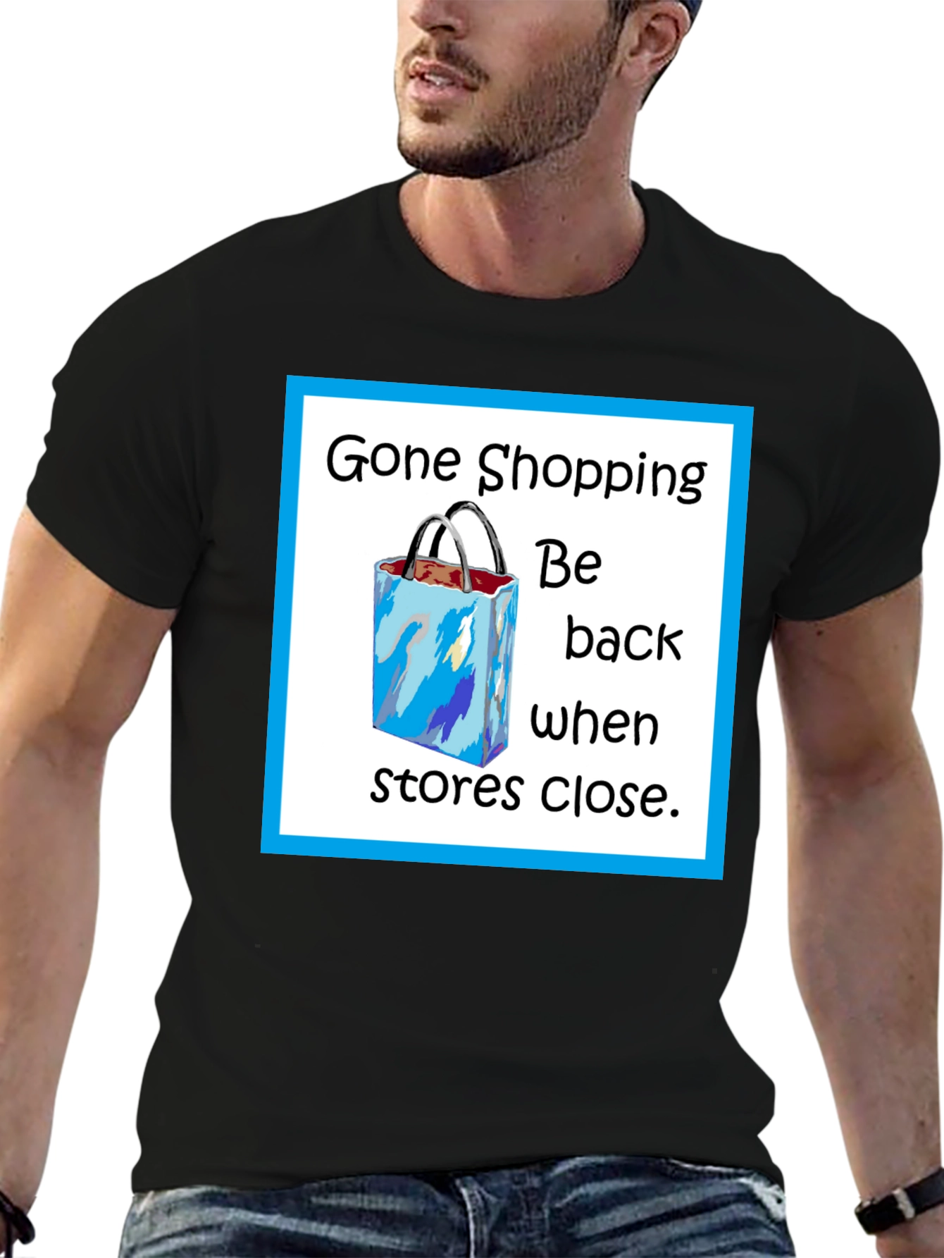 Black Gone Shopping T-Shirt - Funny Shopper Tee view 6