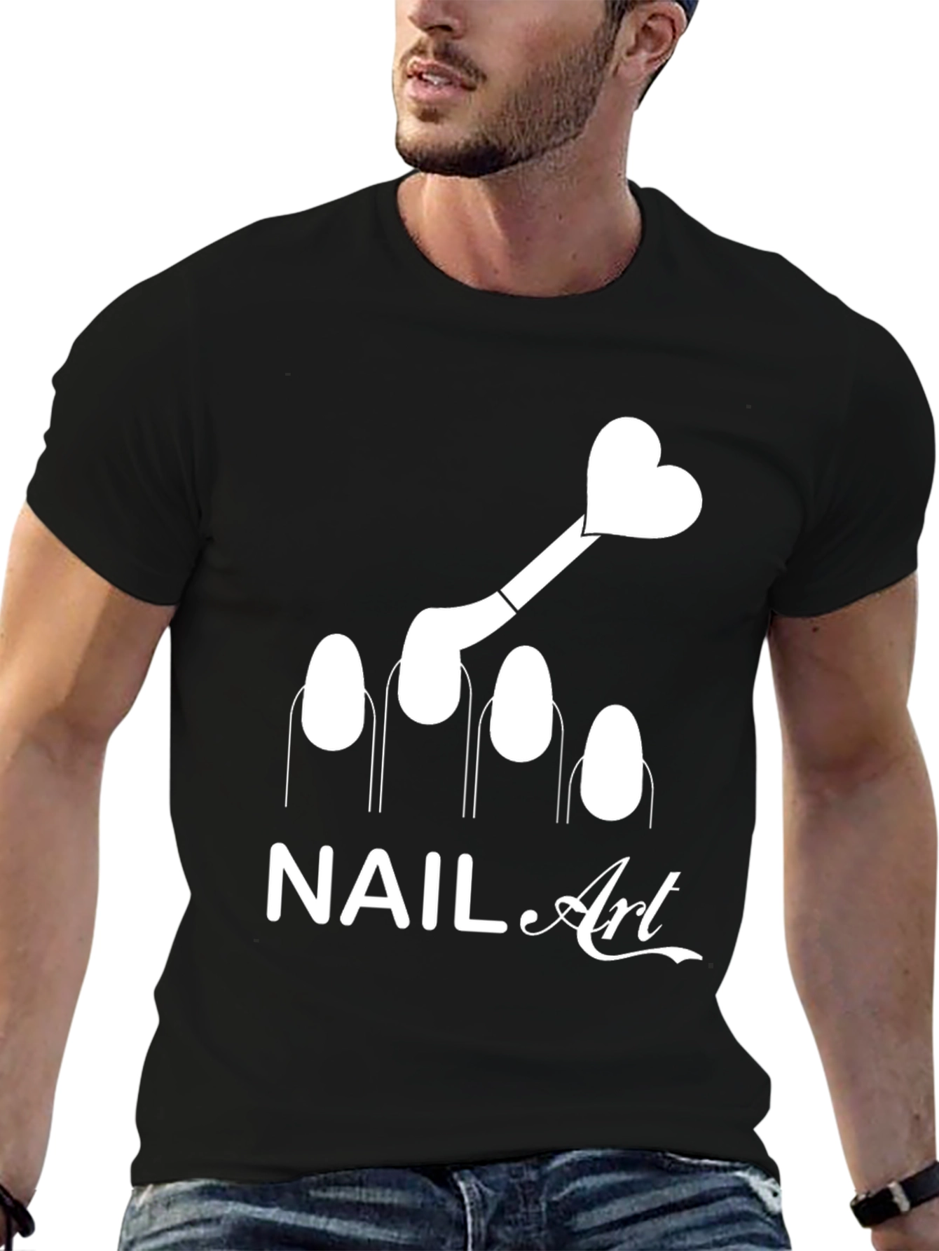 Black Nail Art T-Shirt - Heart Design Fashion Tee view 6