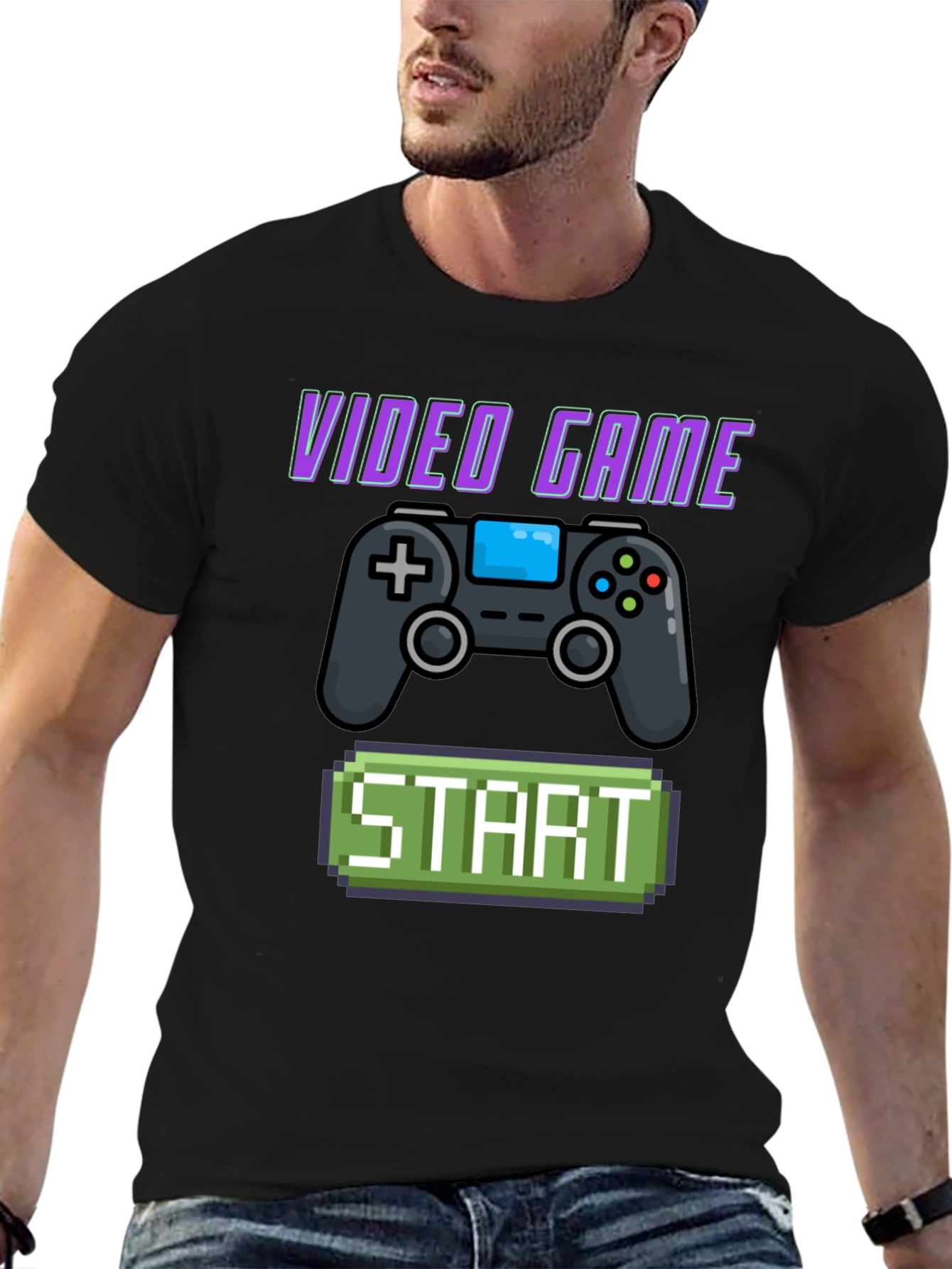 Black Video Game Start T-Shirt - Retro Gaming Style view 6
