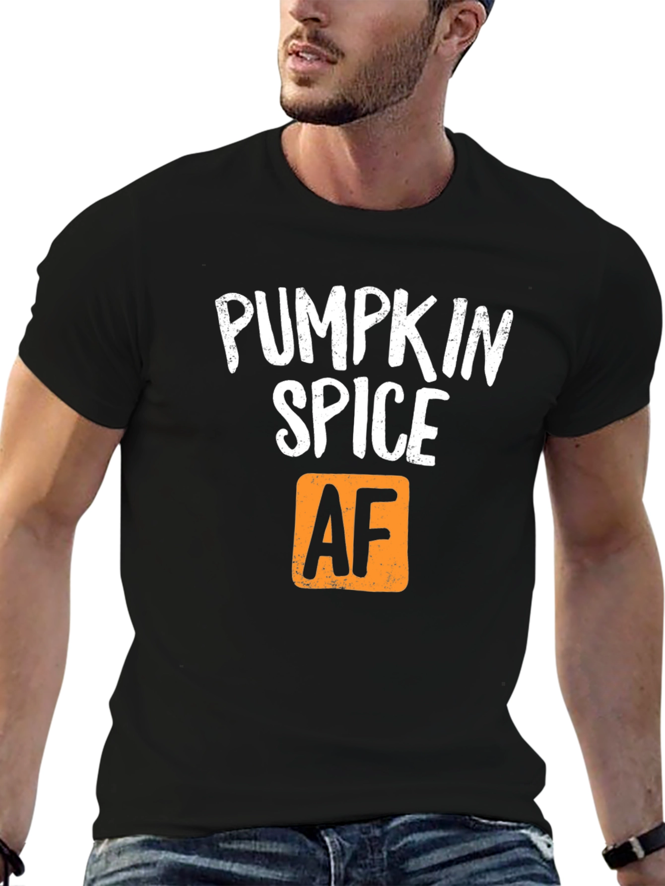 Black Pumpkin Spice AF T-Shirt - Fall Season Apparel view 6