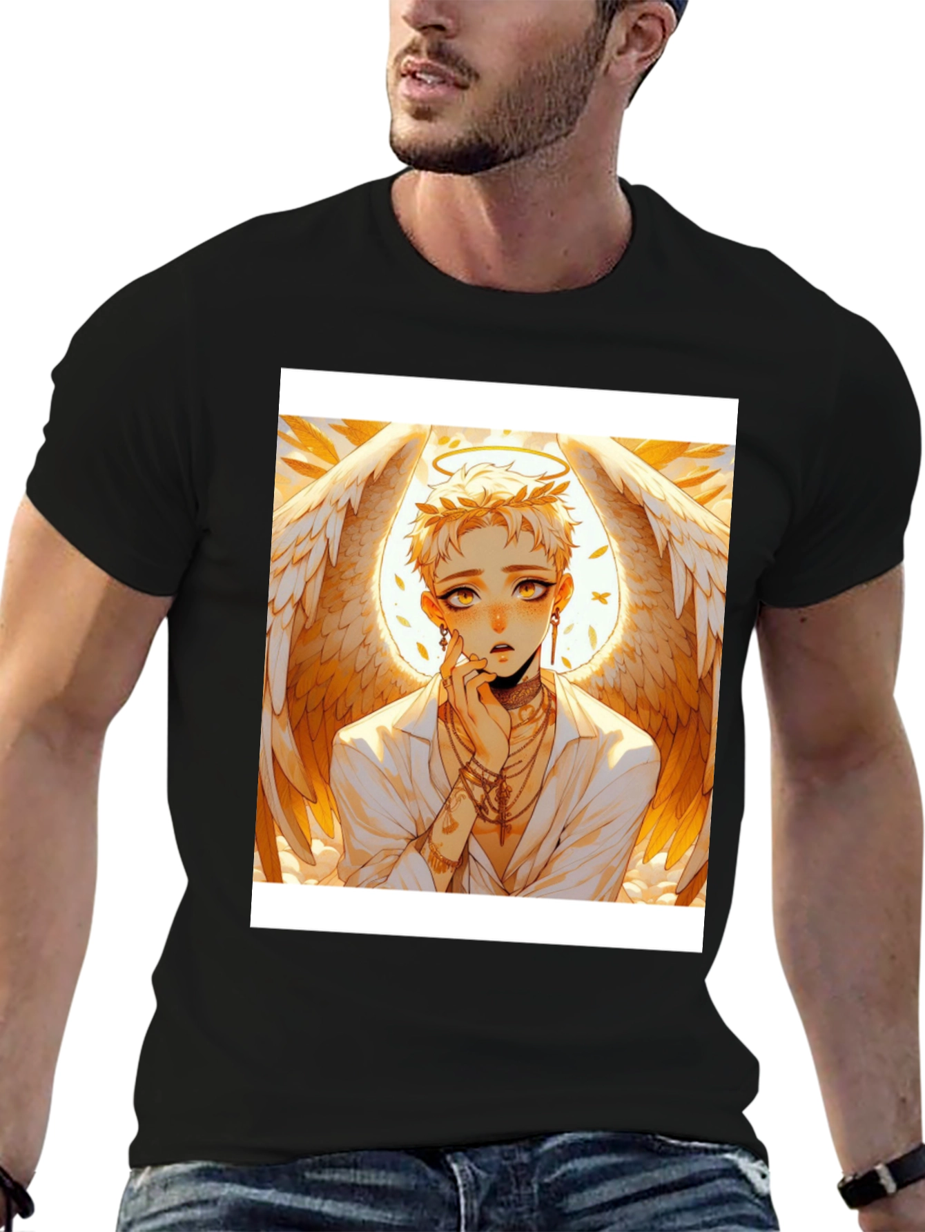 Black Anime Angel T-Shirt - Unique Graphic Tee for Style view 6