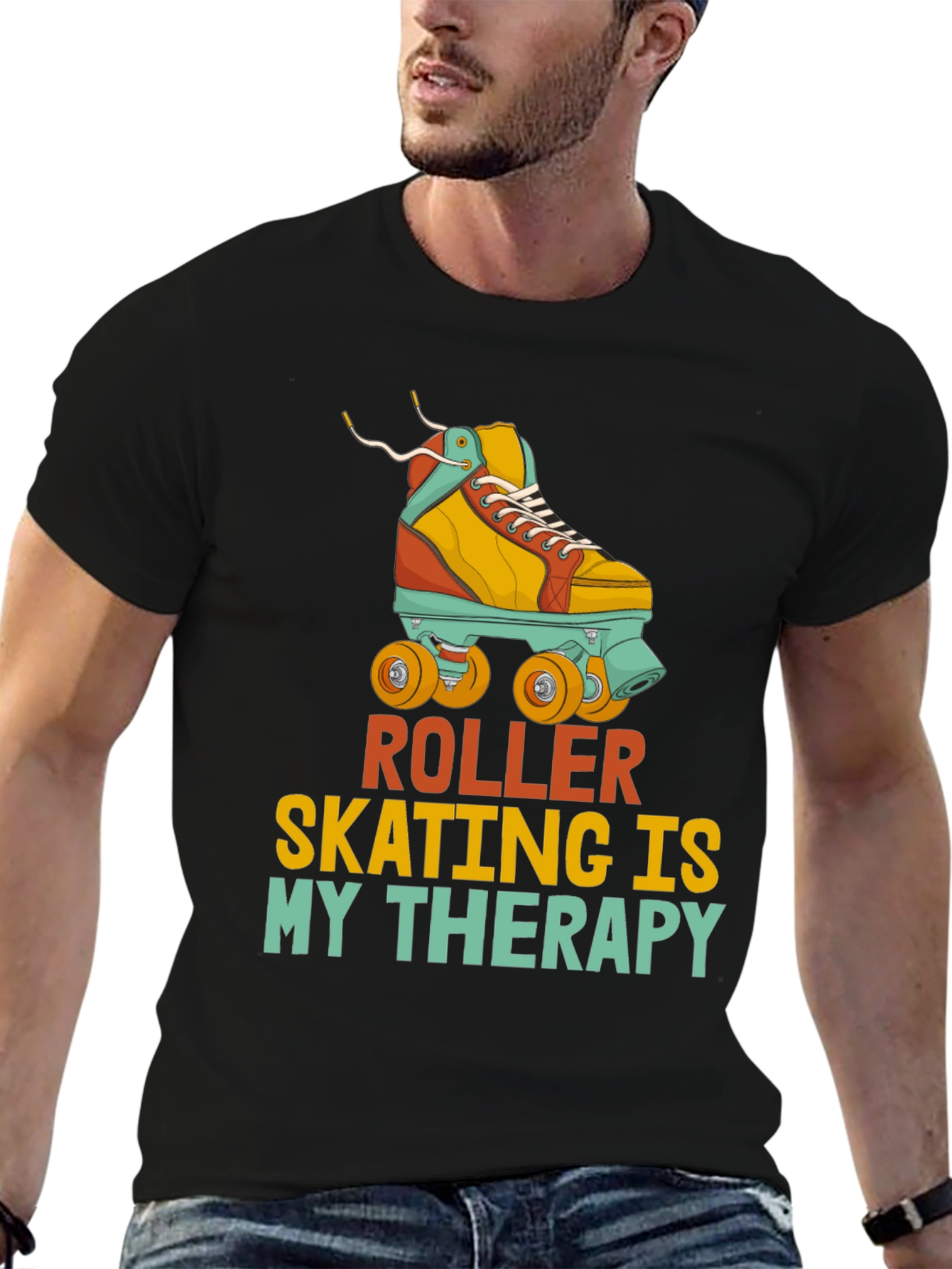 Black Roller Skating Therapy T-Shirt view 6